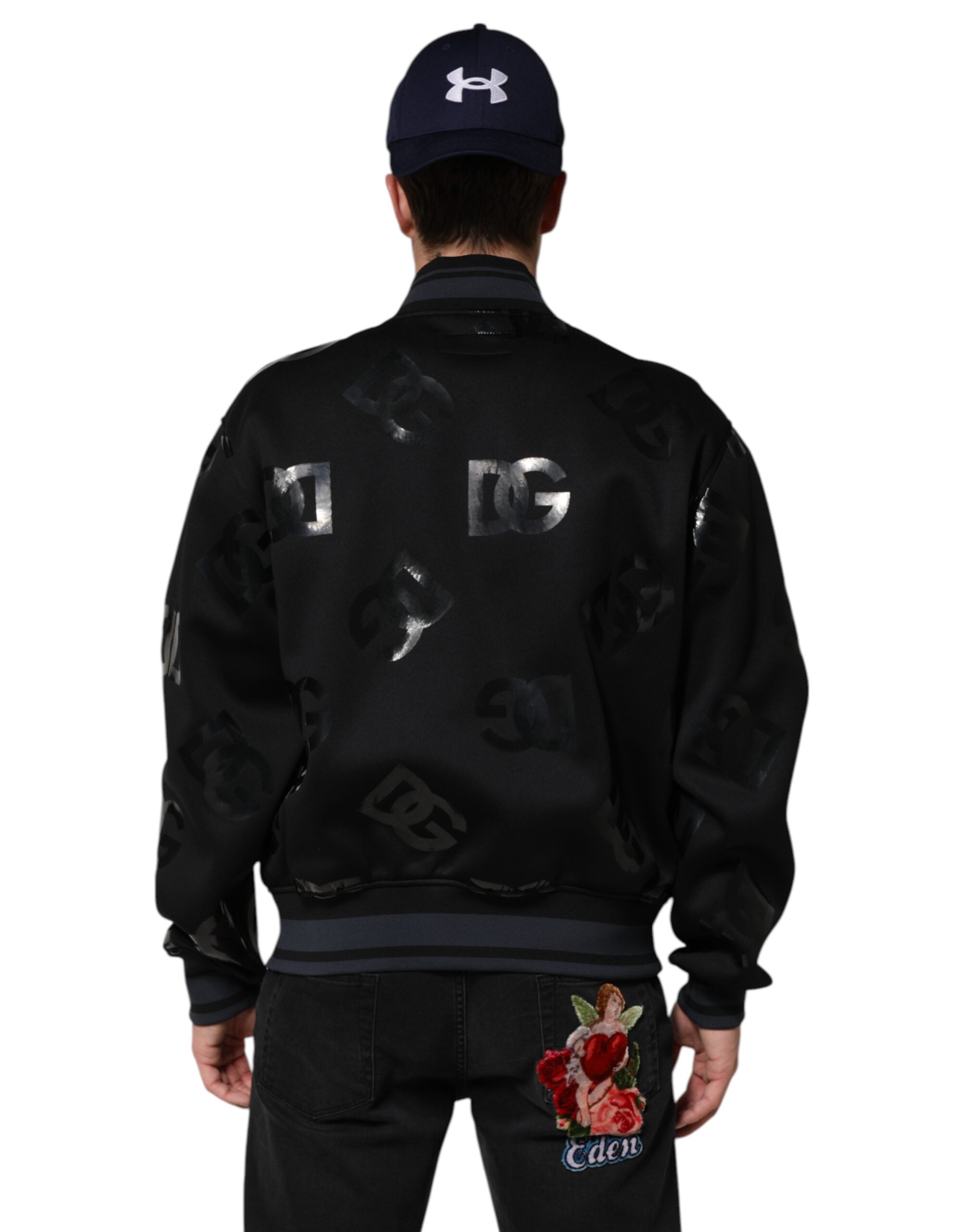 Dolce & Gabbana Black Wool Logo DG Mania Men's Bomber Jacket-4