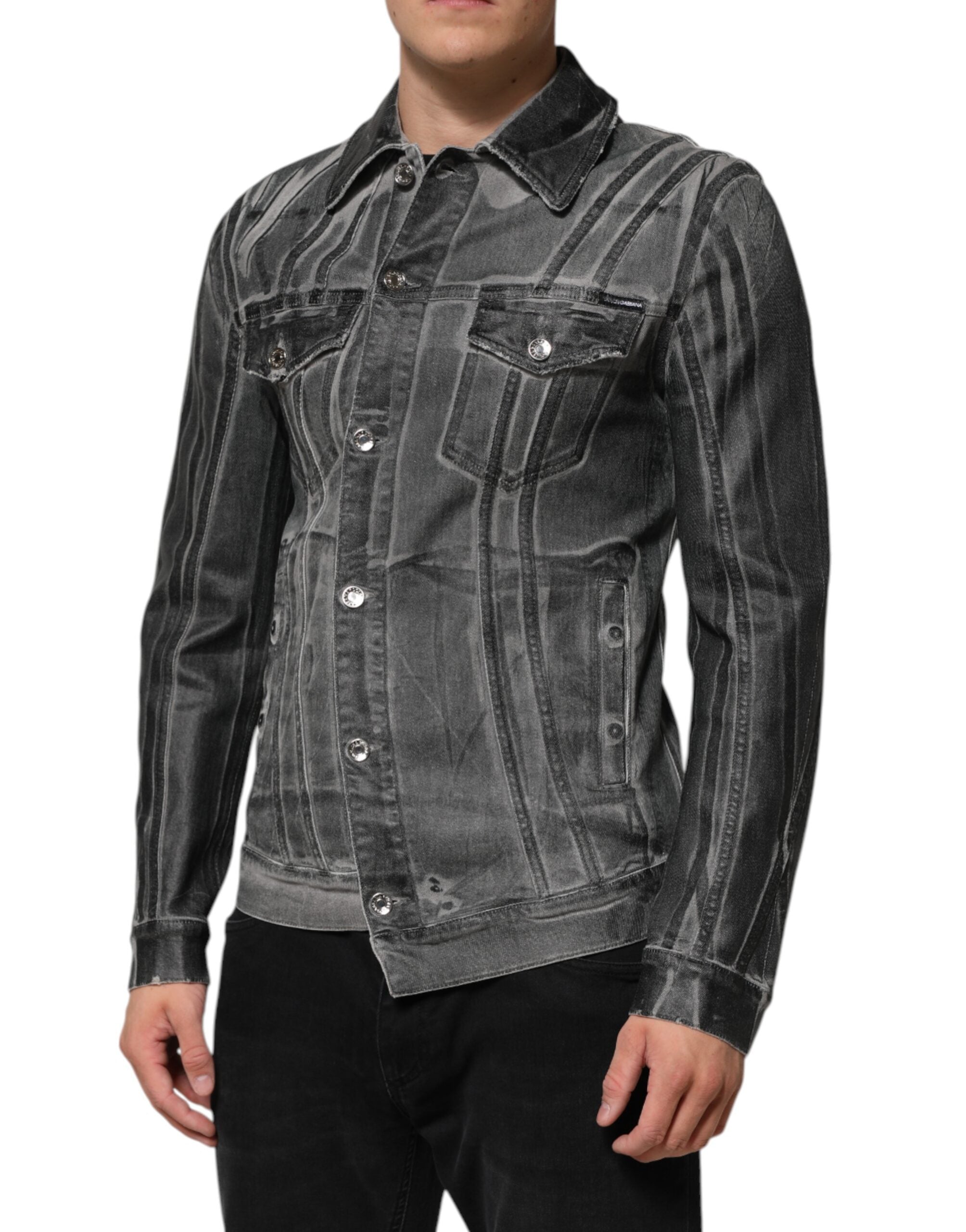 Dolce & Gabbana Grey Washed Cotton Stretch Denim Jacket-3