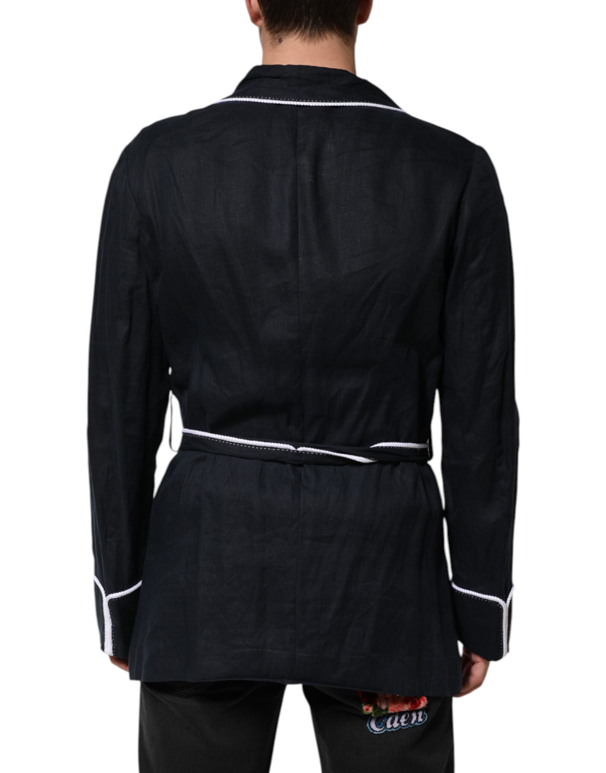 Dolce & Gabbana Dark Blue DG Embroidered Jacket Robe Blazer-4
