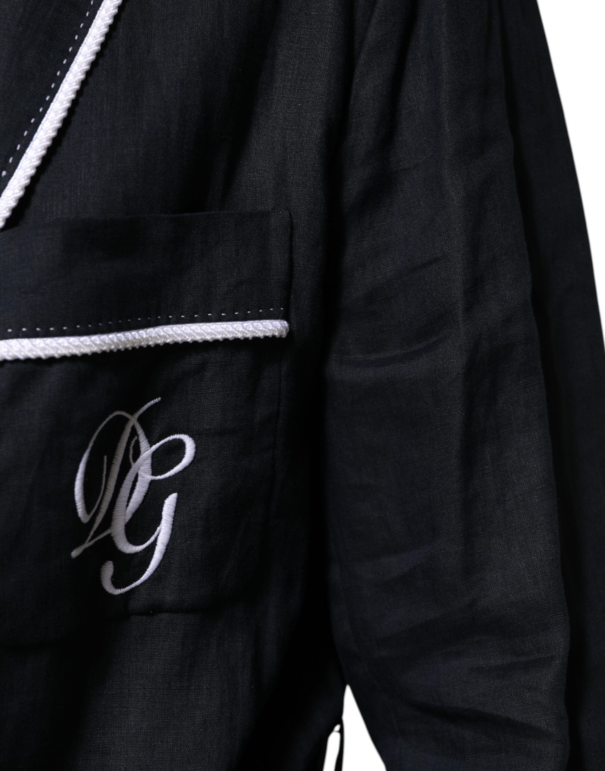 Dolce & Gabbana Dark Blue DG Embroidered Jacket Robe Blazer-5