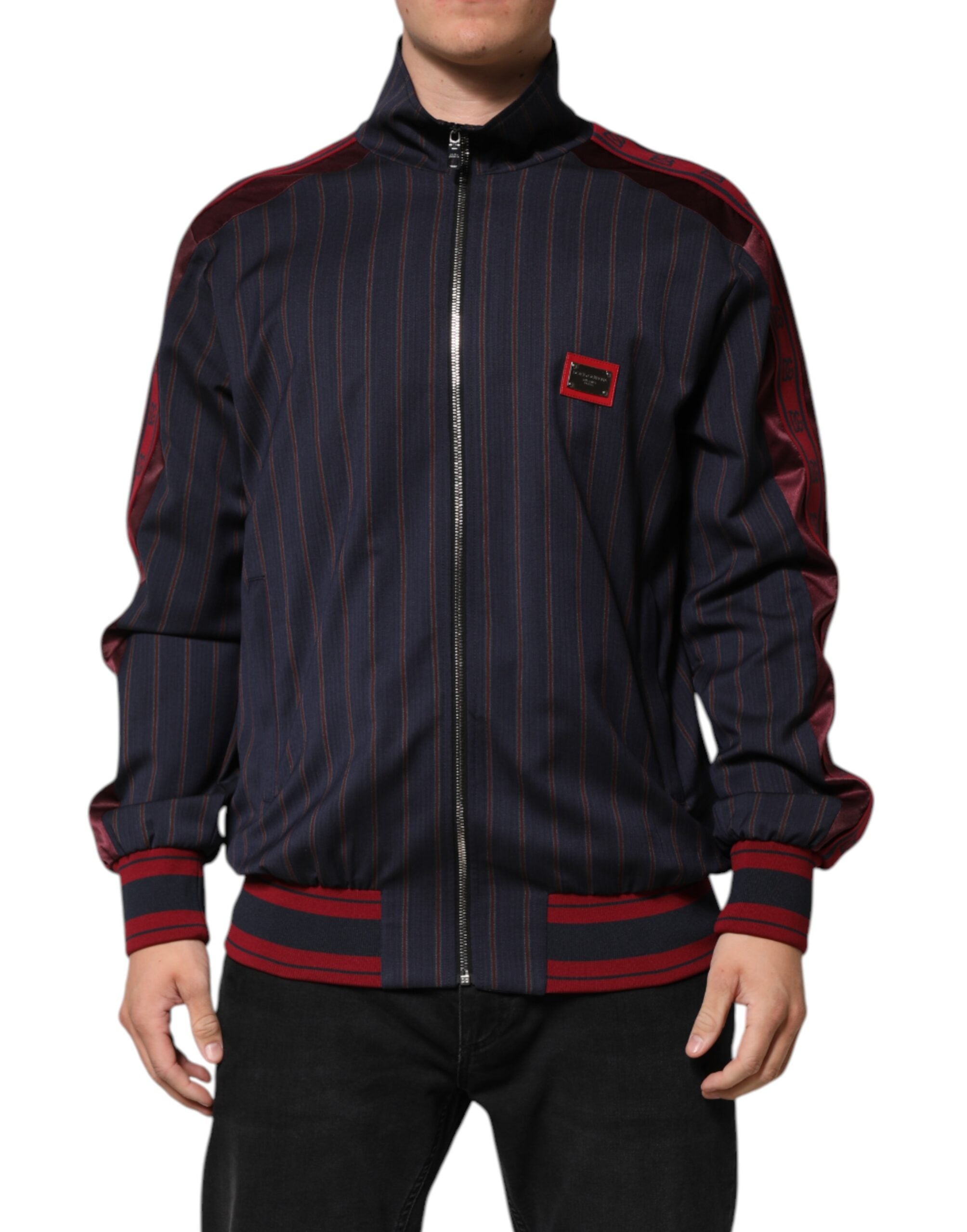 Dolce & Gabbana blue and red striped logo plaque full zip jacket-2