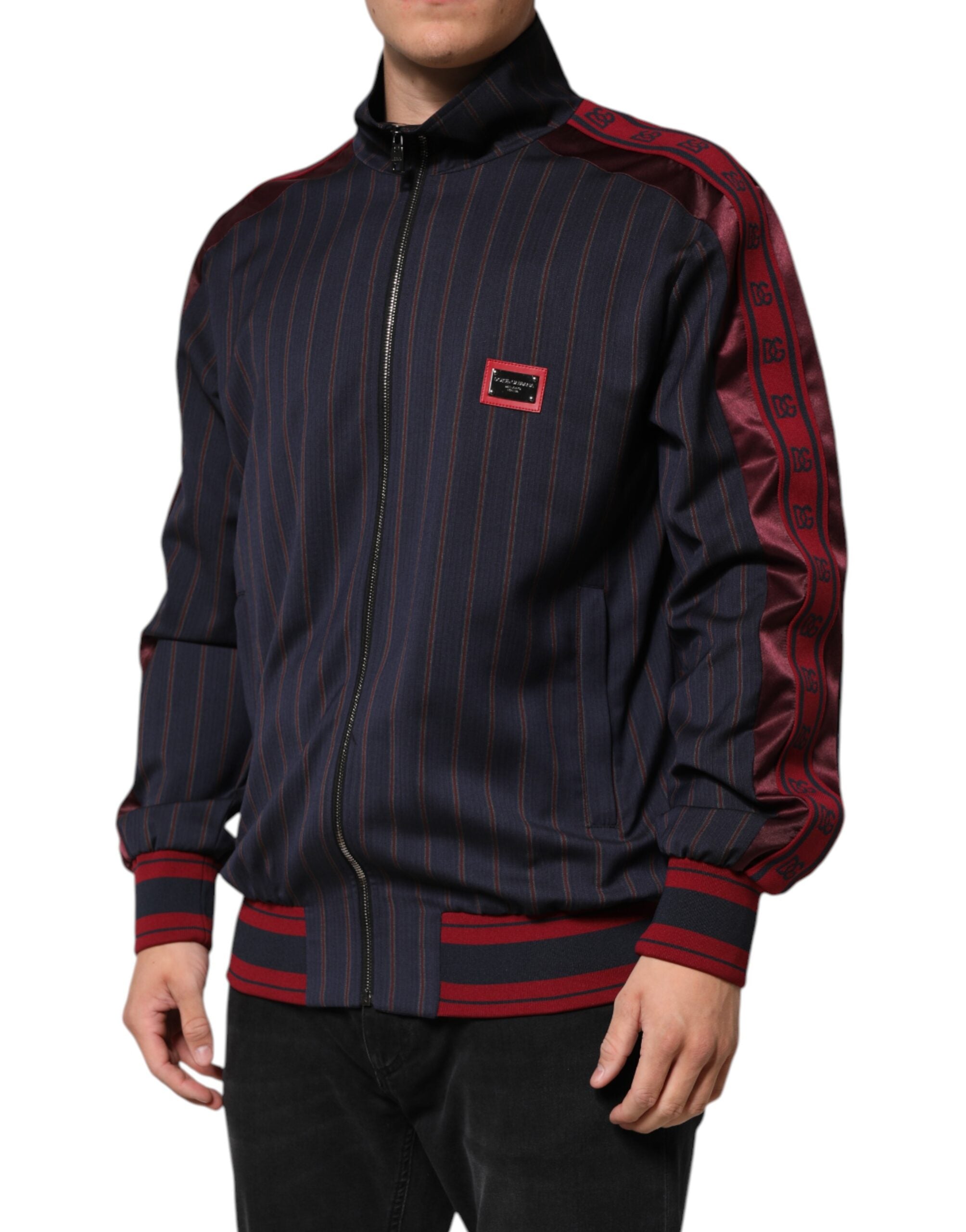 Dolce & Gabbana blue and red striped logo plaque full zip jacket-3