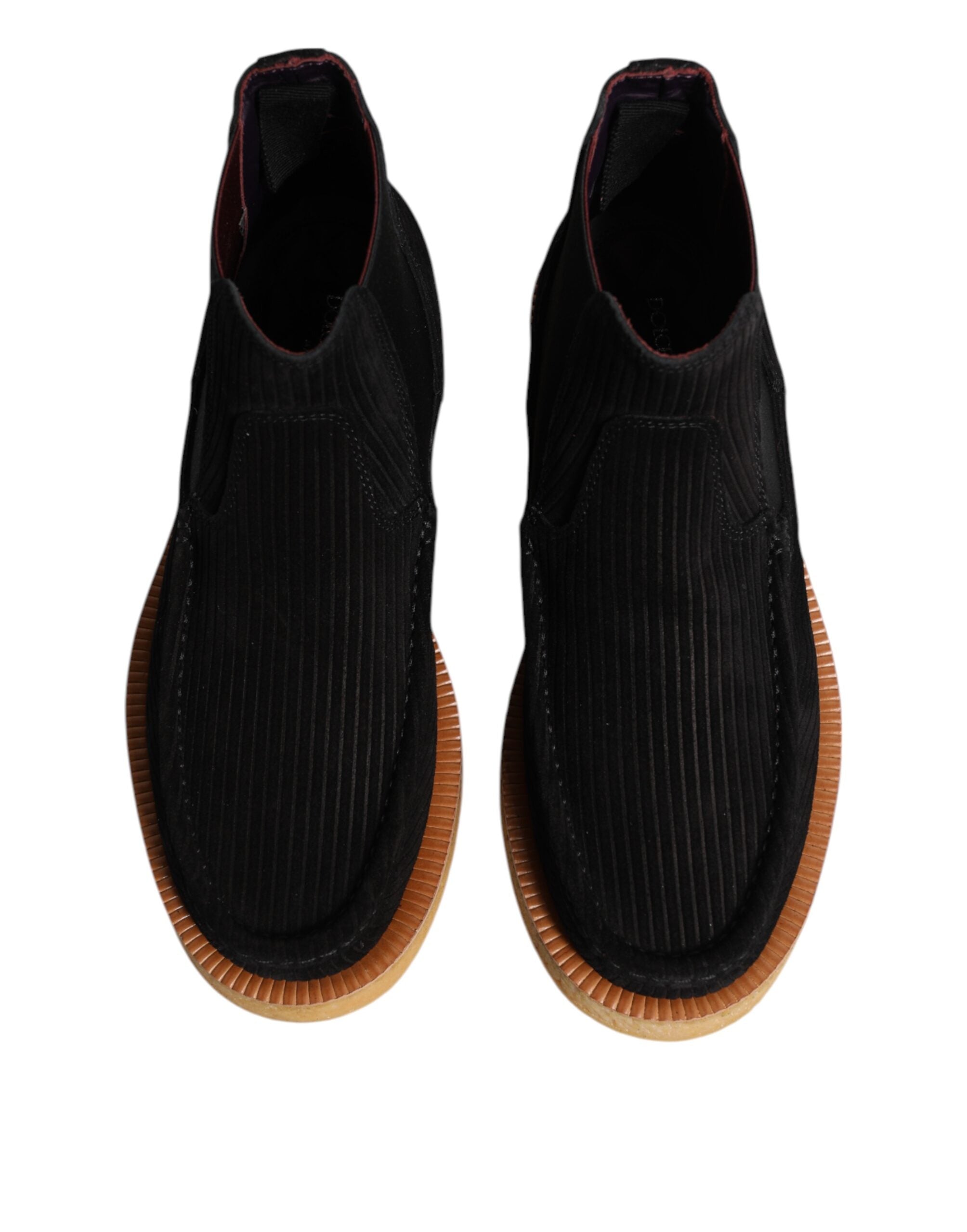 Dolce & Gabbana Schwarz Kalb Wildleder Slip On Stiefeletten Schuhe-3