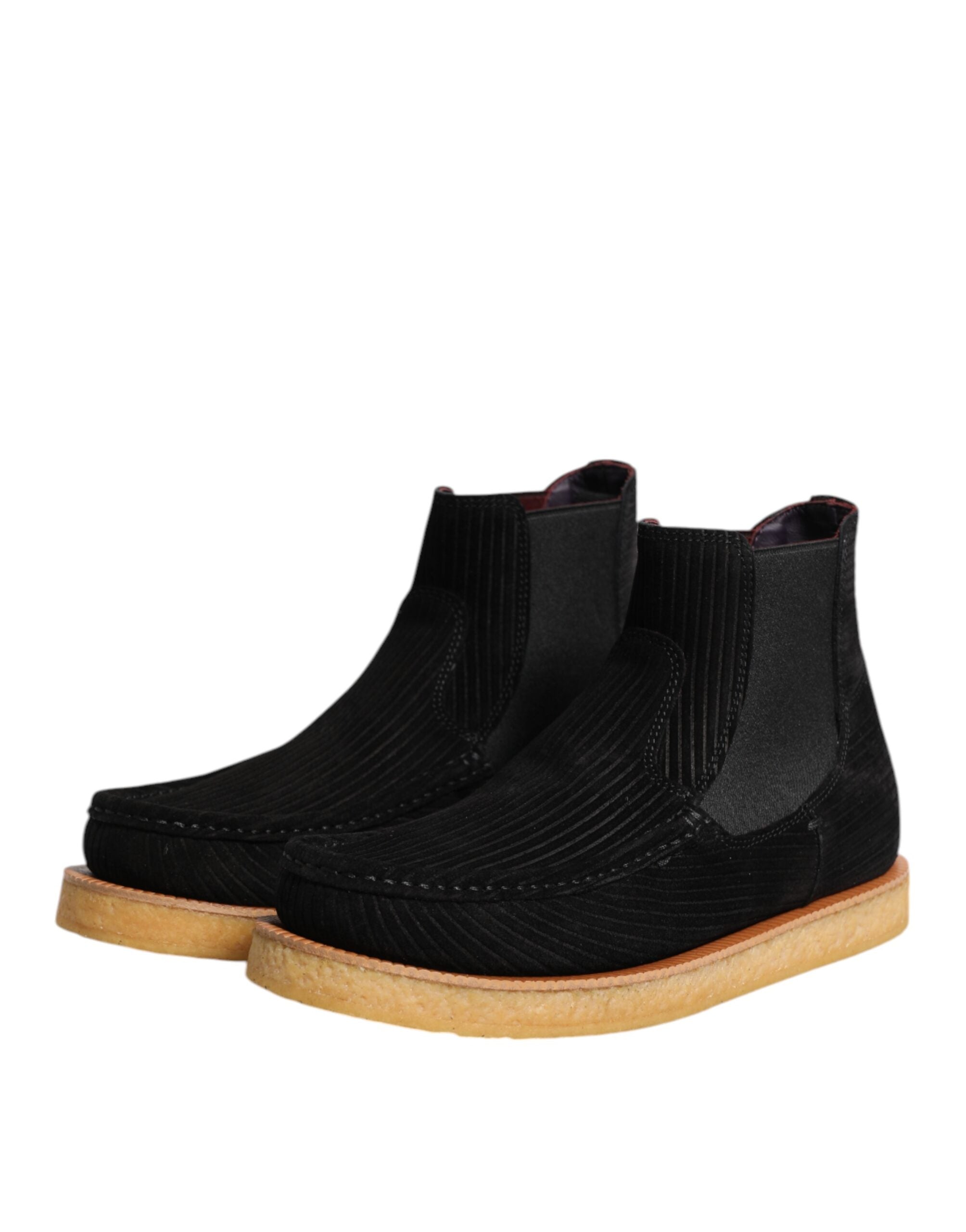 Dolce & Gabbana Schwarz Kalb Wildleder Slip On Stiefeletten Schuhe-4