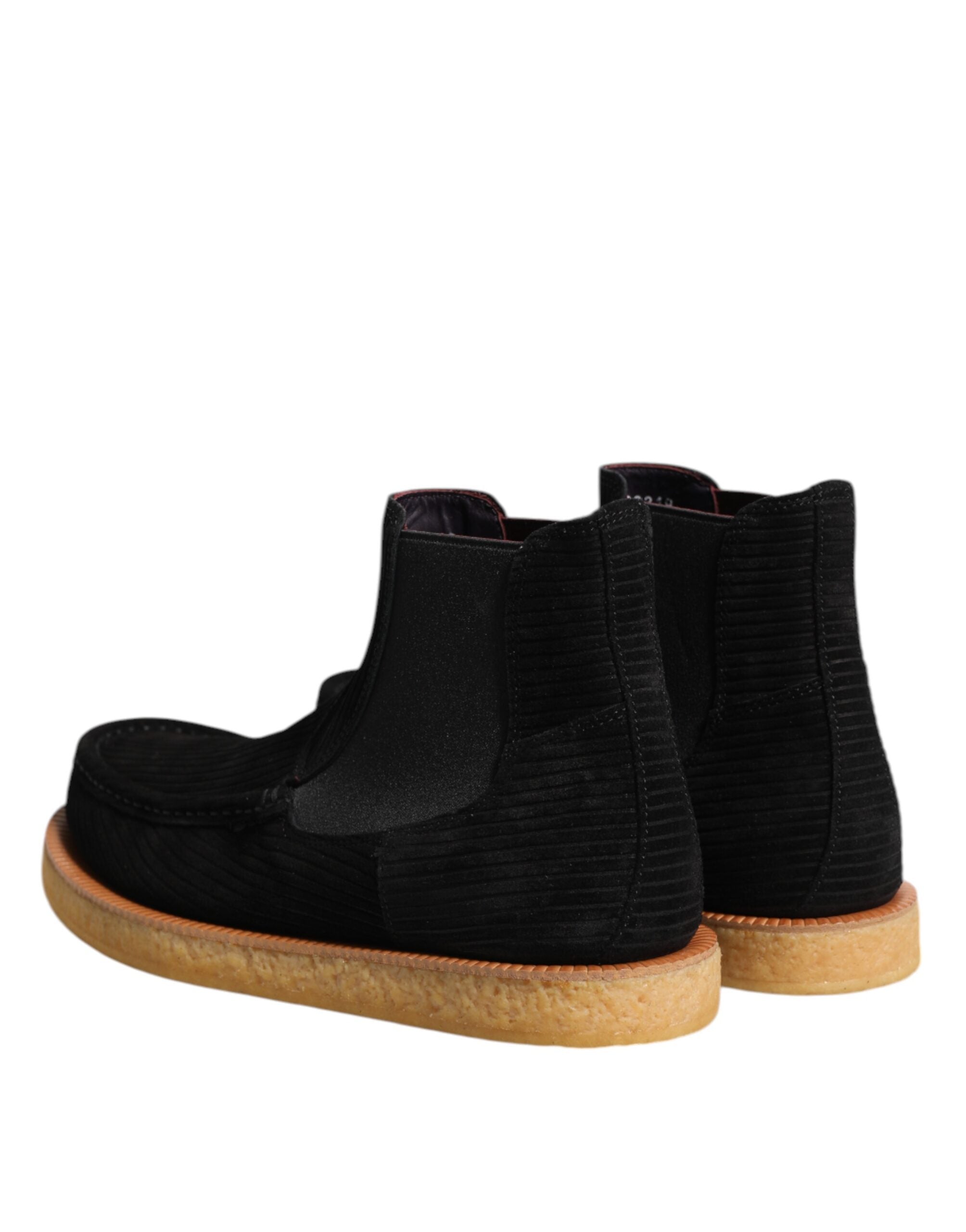 Dolce & Gabbana Schwarz Kalb Wildleder Slip On Stiefeletten Schuhe-5
