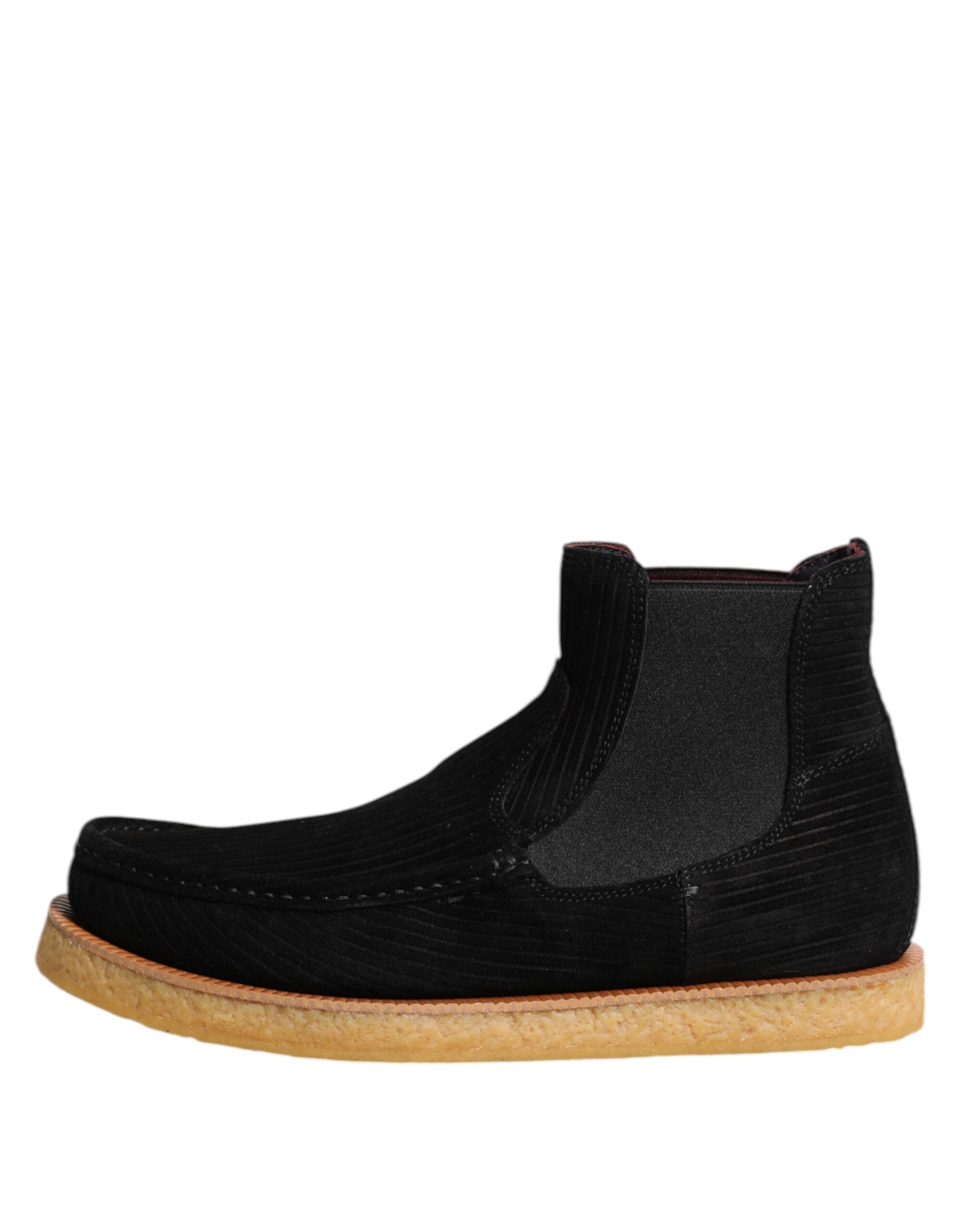 Dolce & Gabbana Schwarz Kalb Wildleder Slip On Stiefeletten Schuhe-6