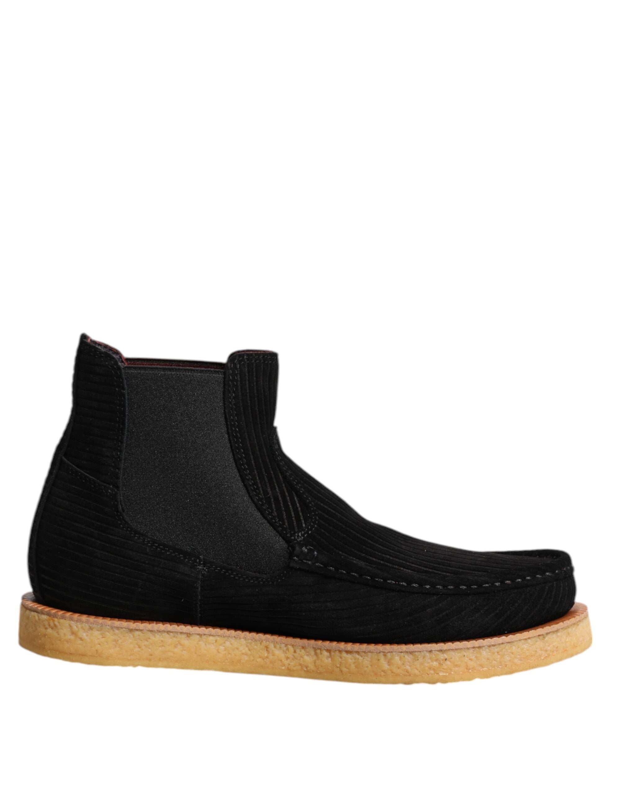 Dolce & Gabbana Schwarz Kalb Wildleder Slip On Stiefeletten Schuhe-7