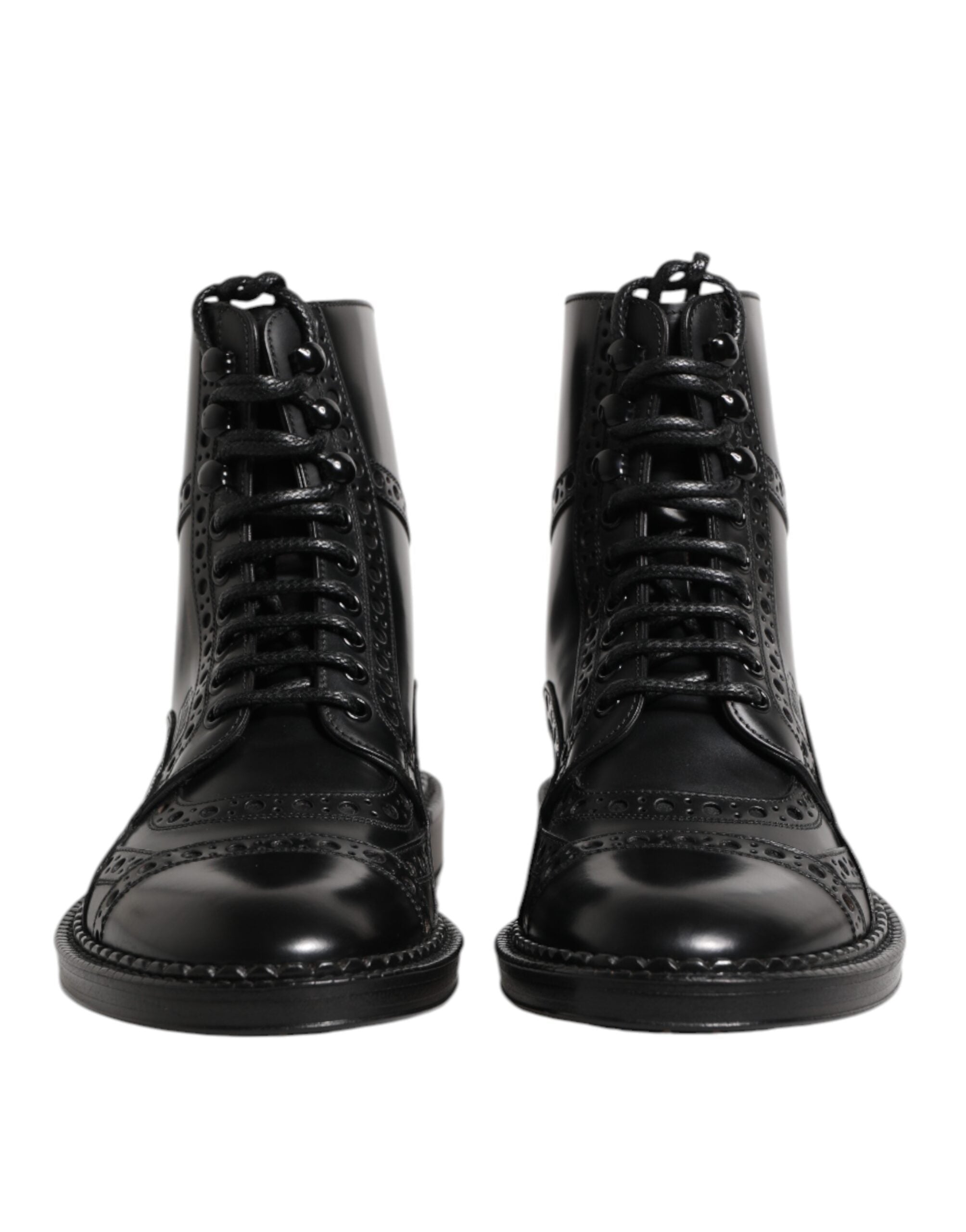 Dolce & Gabbana black leather lace-up boots with mid-calf height-2