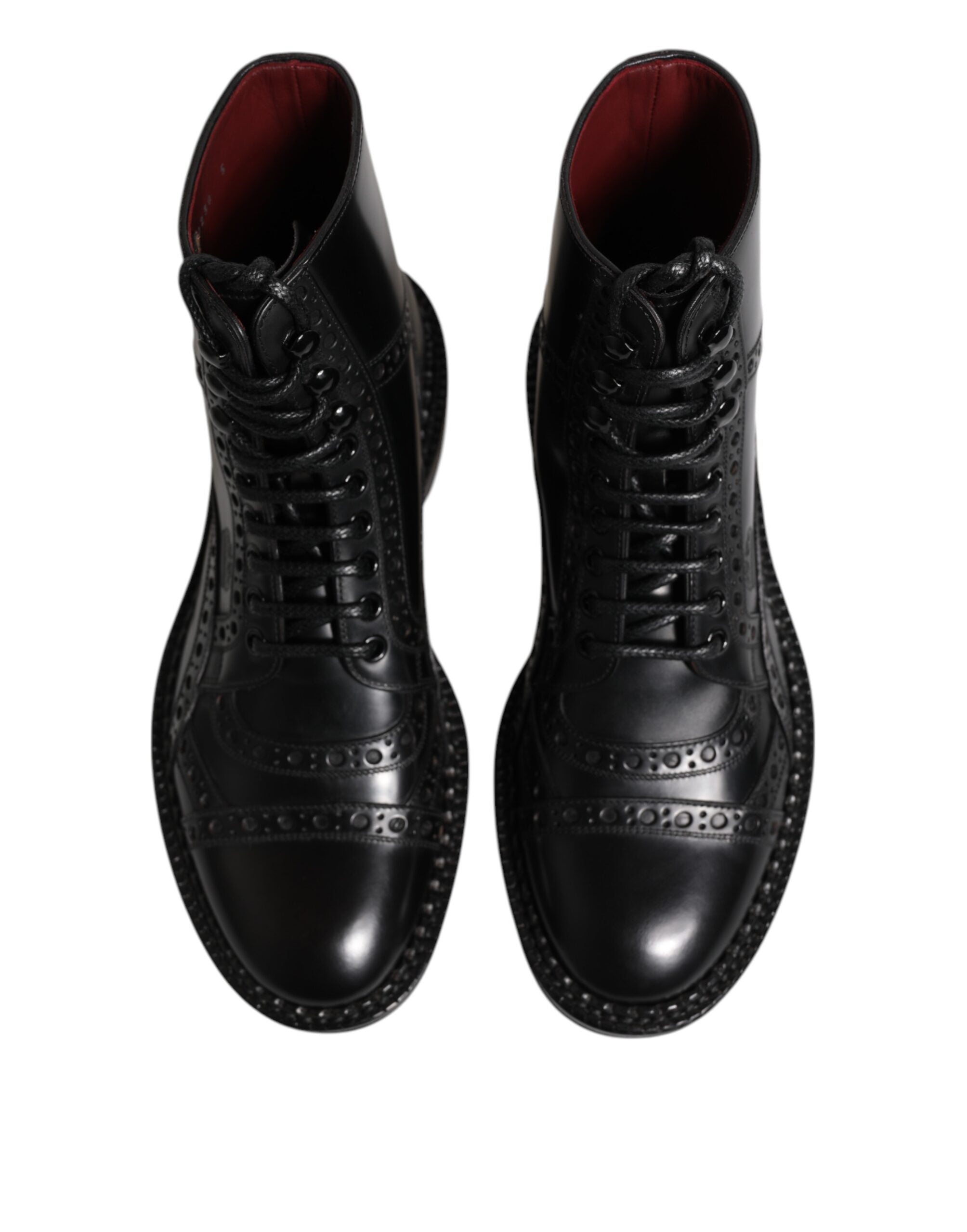 Dolce & Gabbana black leather lace-up boots with mid-calf height-3