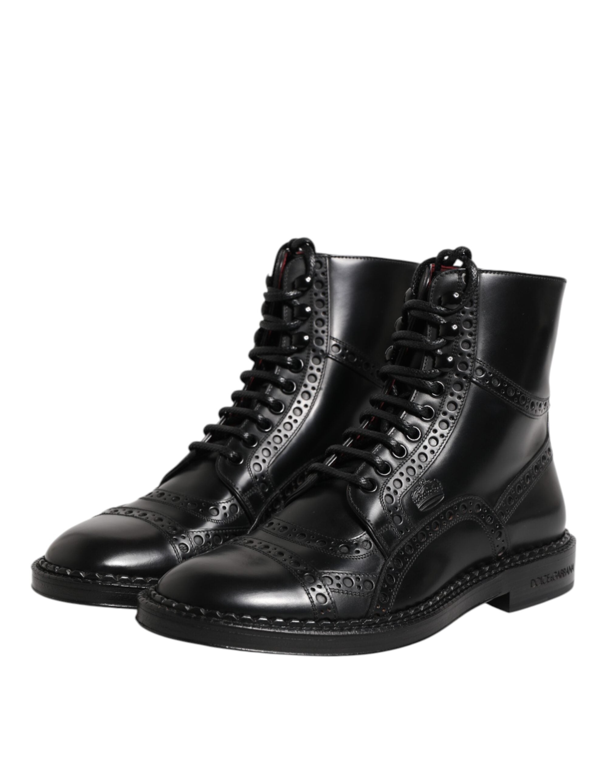 Dolce & Gabbana black leather lace-up boots with mid-calf height-4