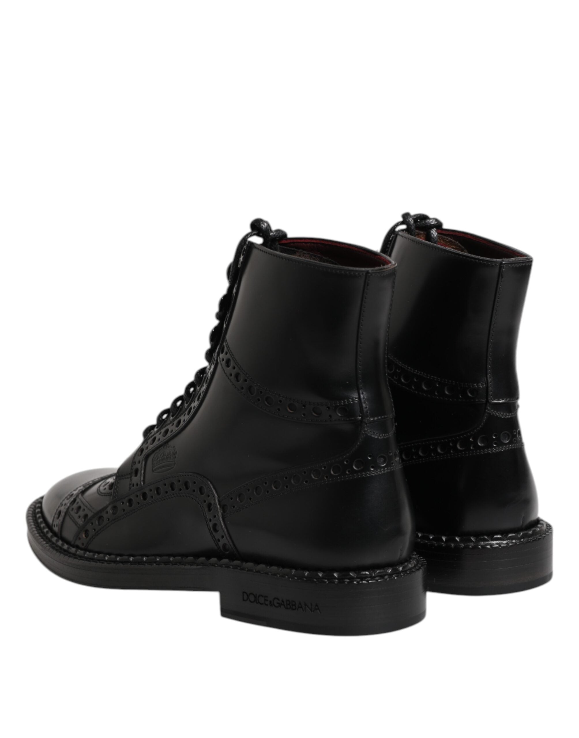 Dolce & Gabbana black leather lace-up boots with mid-calf height-5