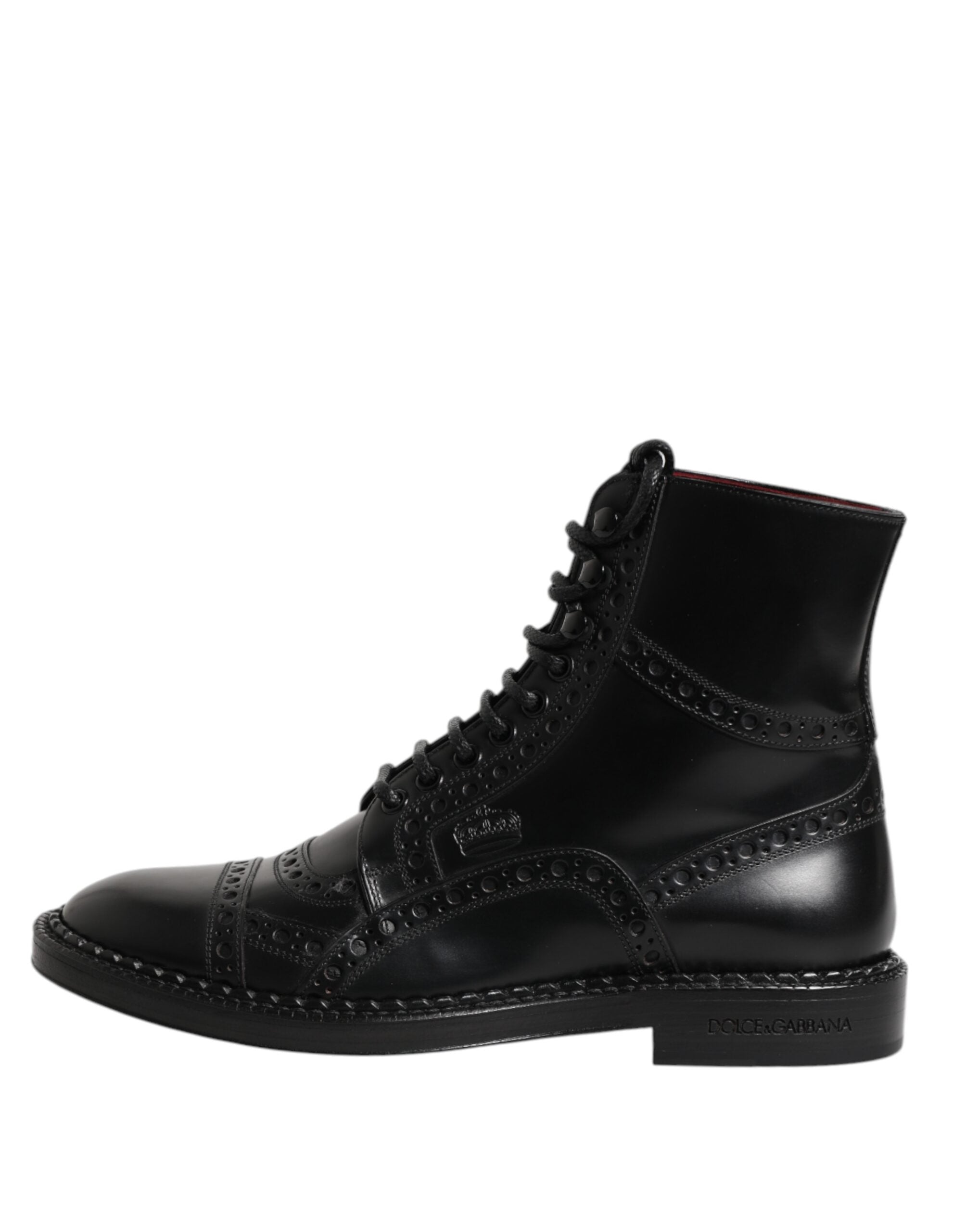 Dolce & Gabbana black leather lace-up boots with mid-calf height-6