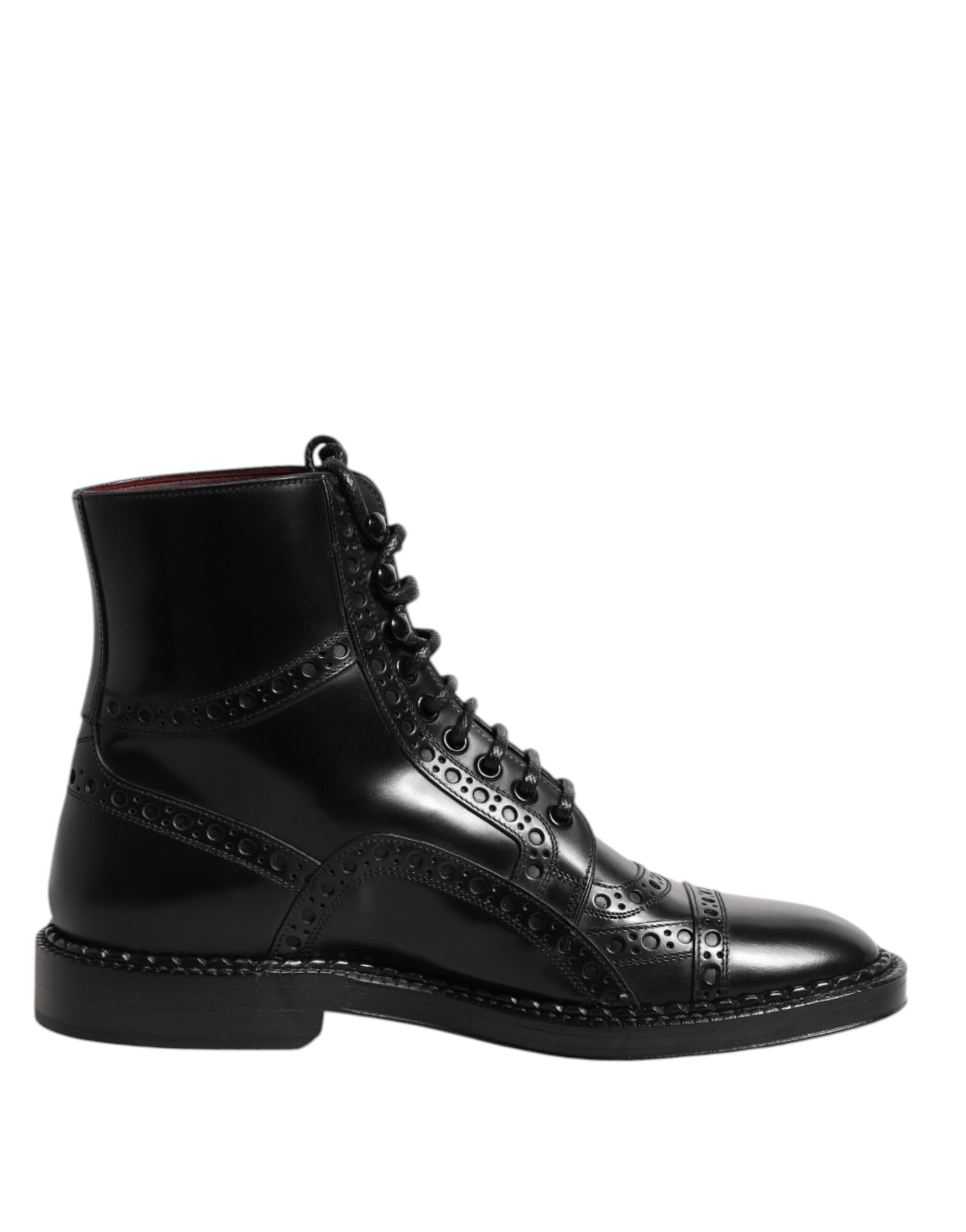 Dolce & Gabbana black leather lace-up boots with mid-calf height-7