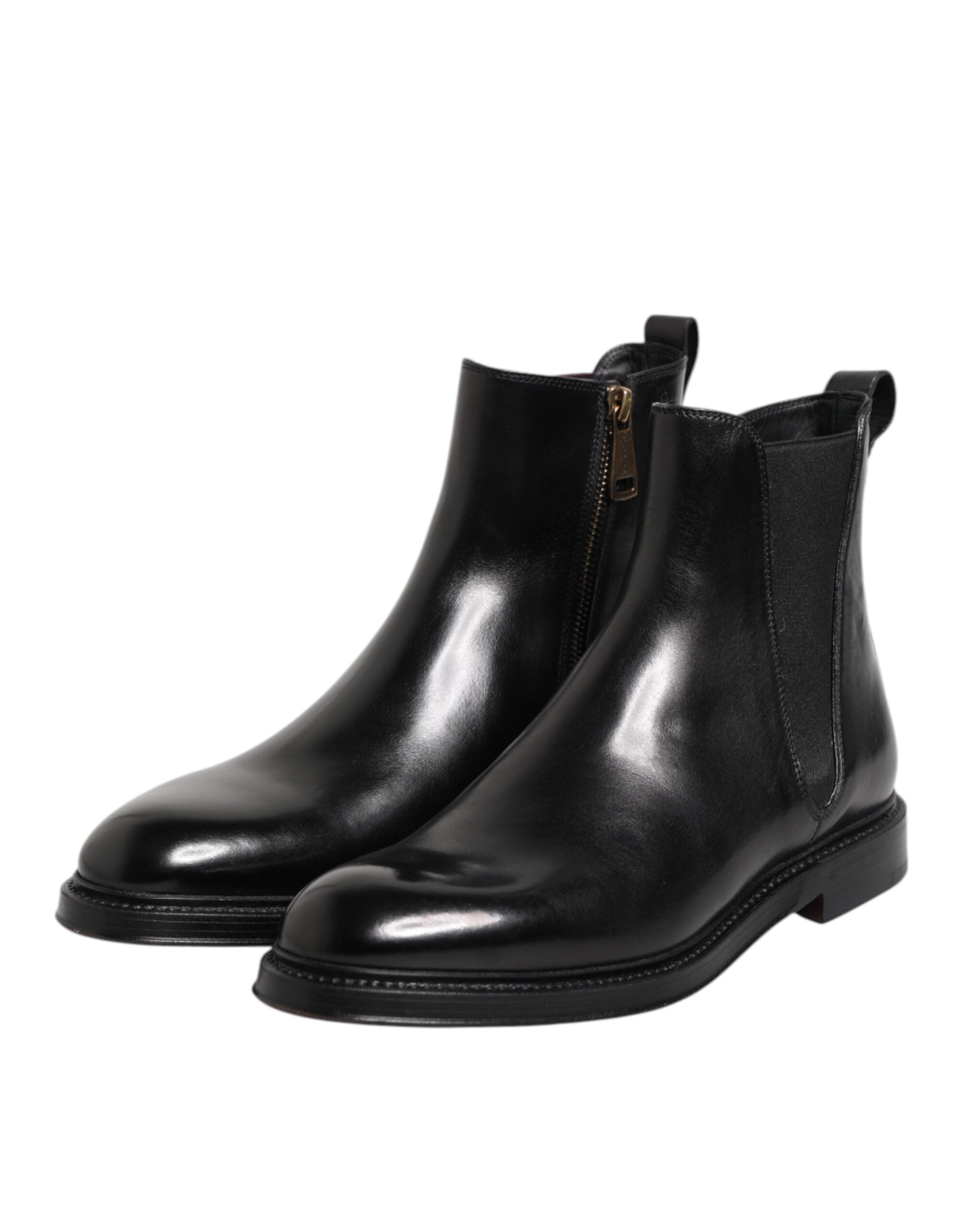 Dolce & Gabbana Black Chelsea Leather Mid Calf Boots Shoes-4