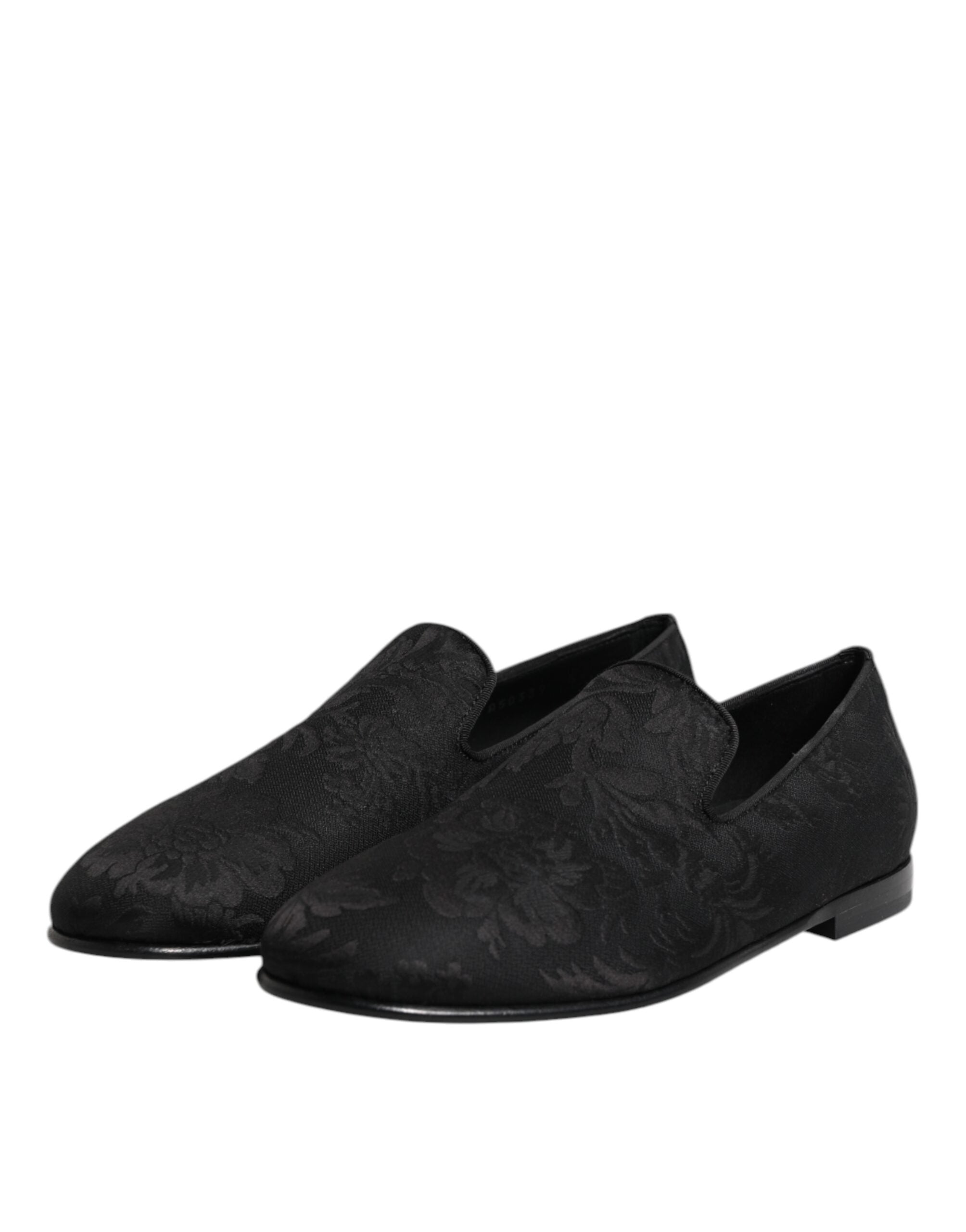 Dolce & Gabbana Black Floral Brocade Loafers Men's Dress Shoes-4