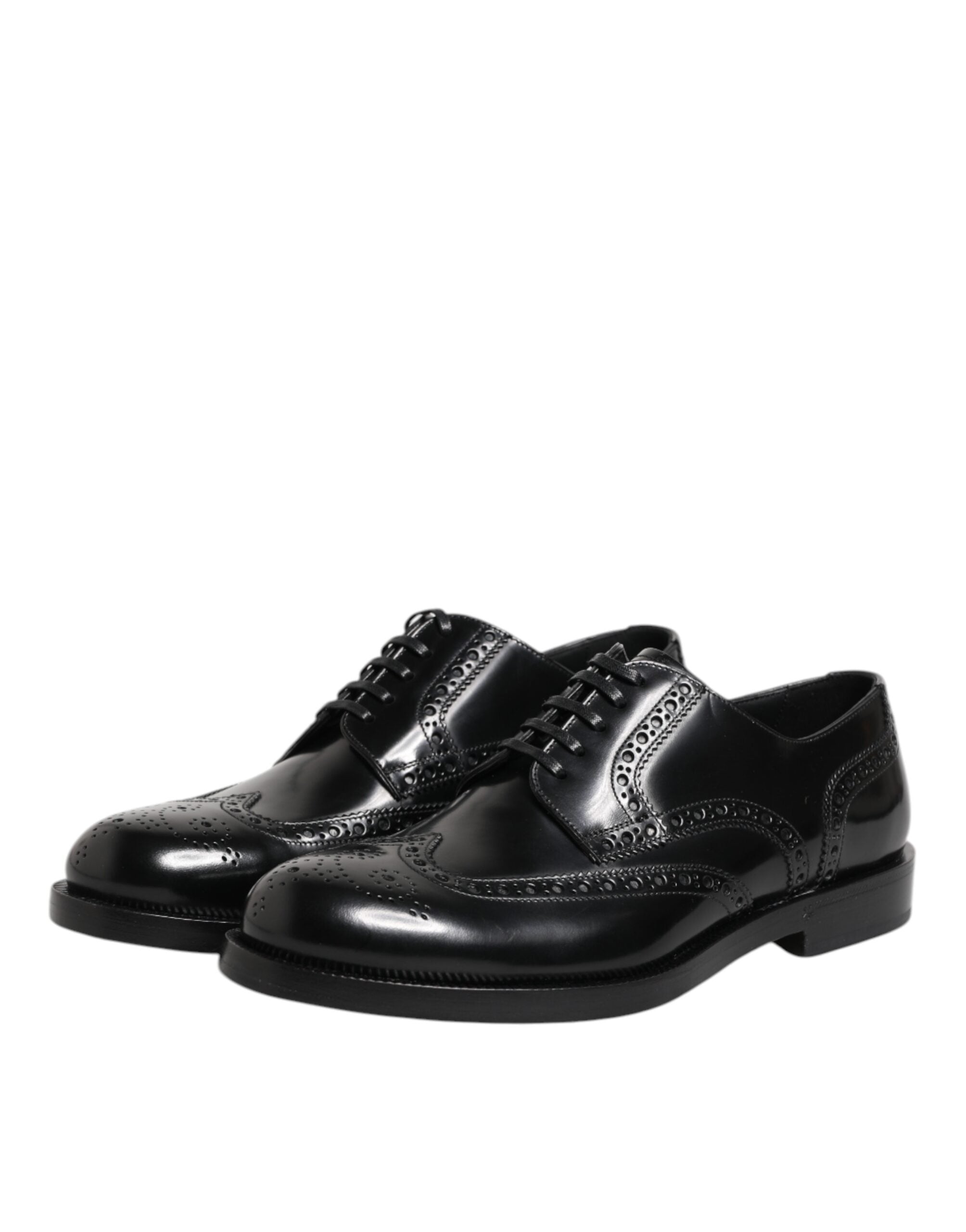 Dolce & Gabbana Black Leather Derby Wingtip Formal Shoes-4
