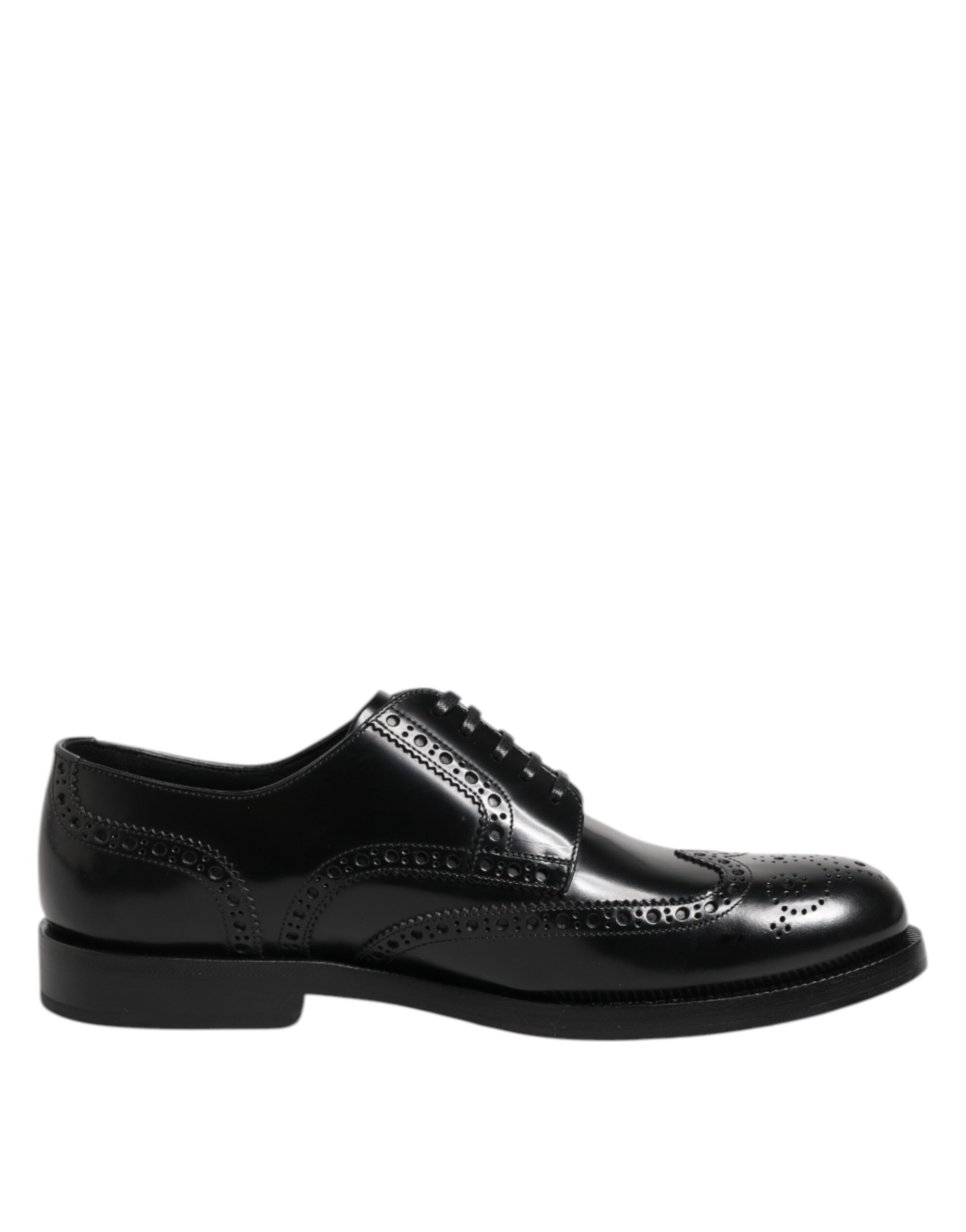 Dolce & Gabbana Black Leather Derby Wingtip Formal Shoes-1