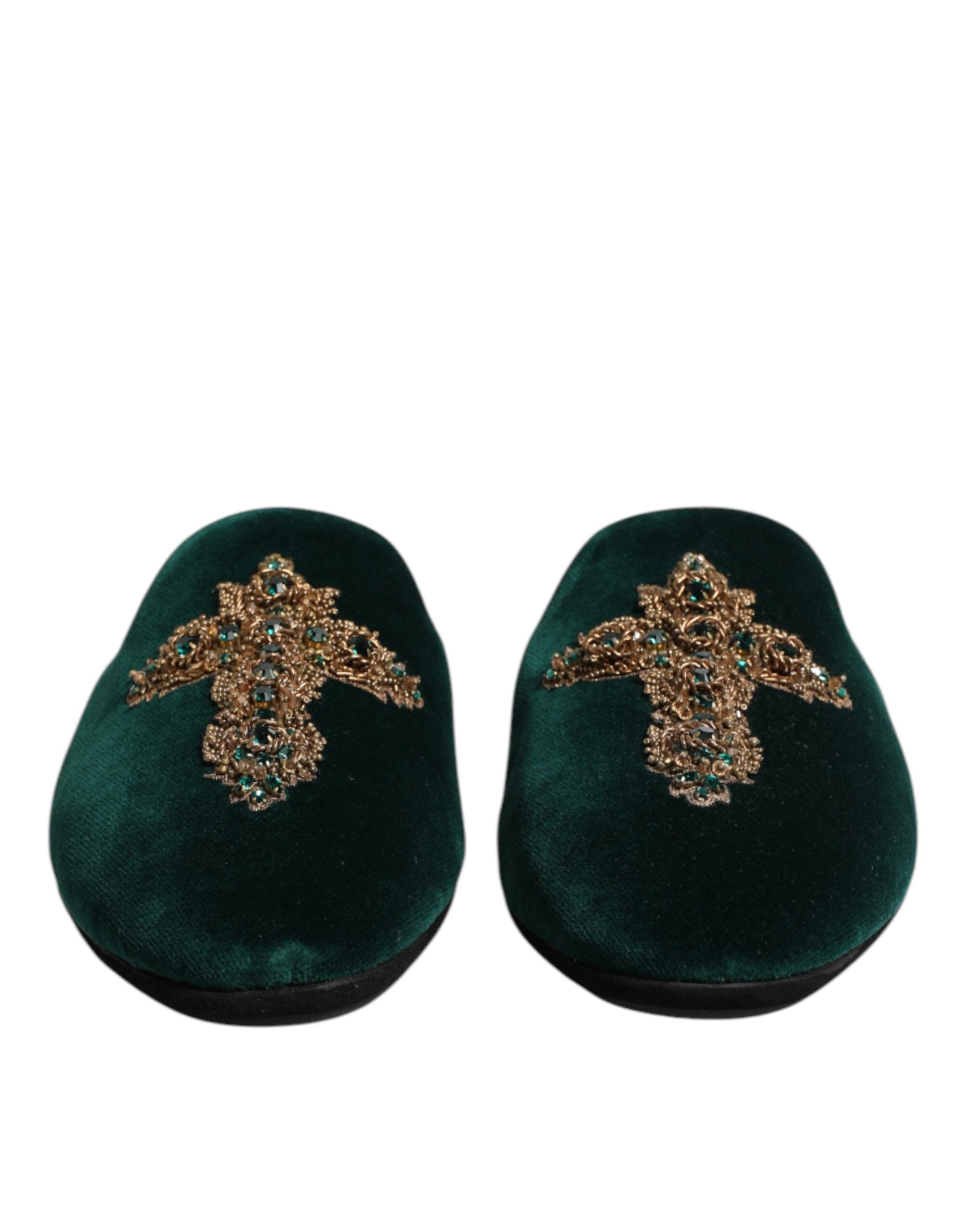 Zapatillas Dolce & Gabbana de terciopelo verde con adornos cruzados-2