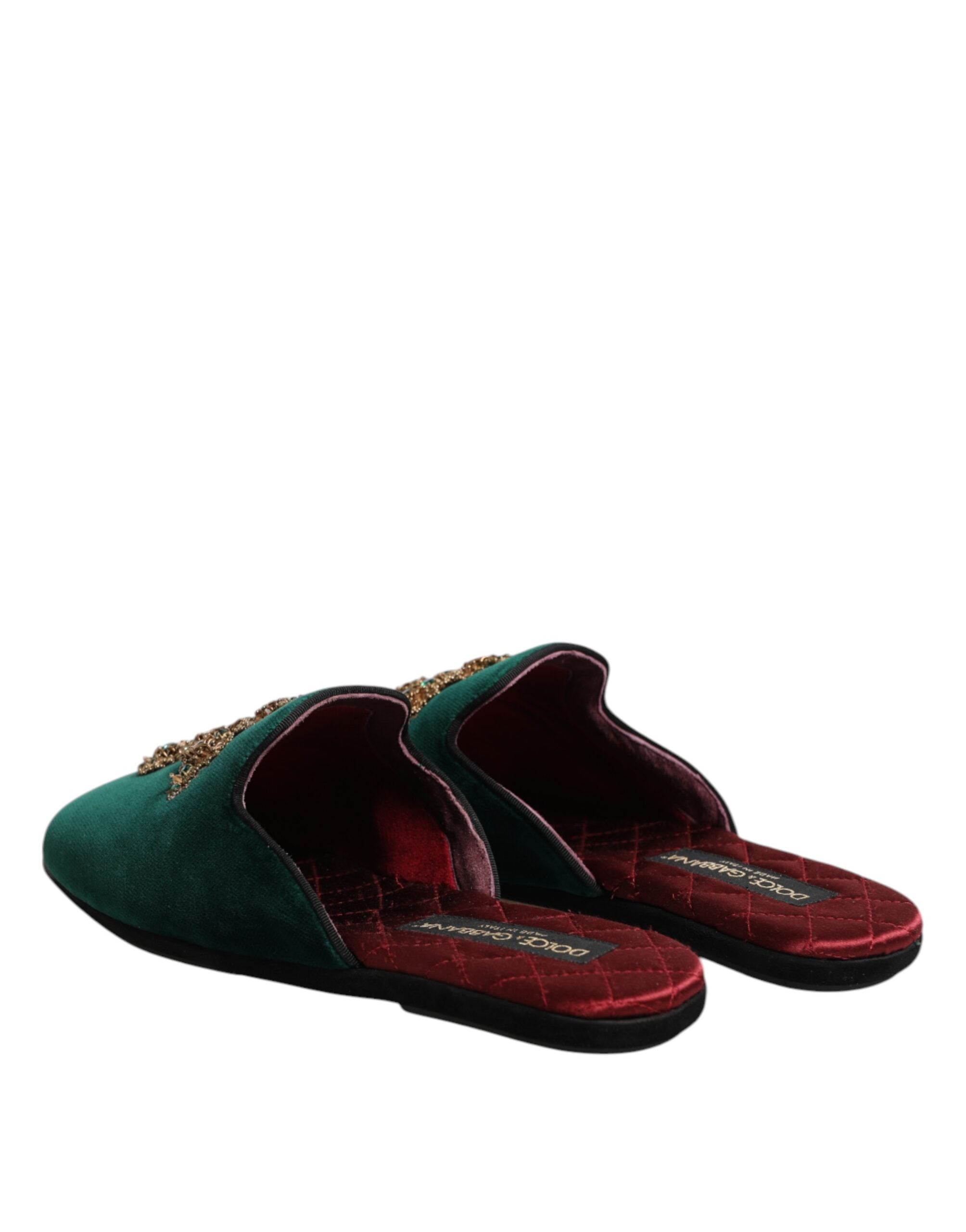 Zapatillas Dolce & Gabbana de terciopelo verde con adornos cruzados-5