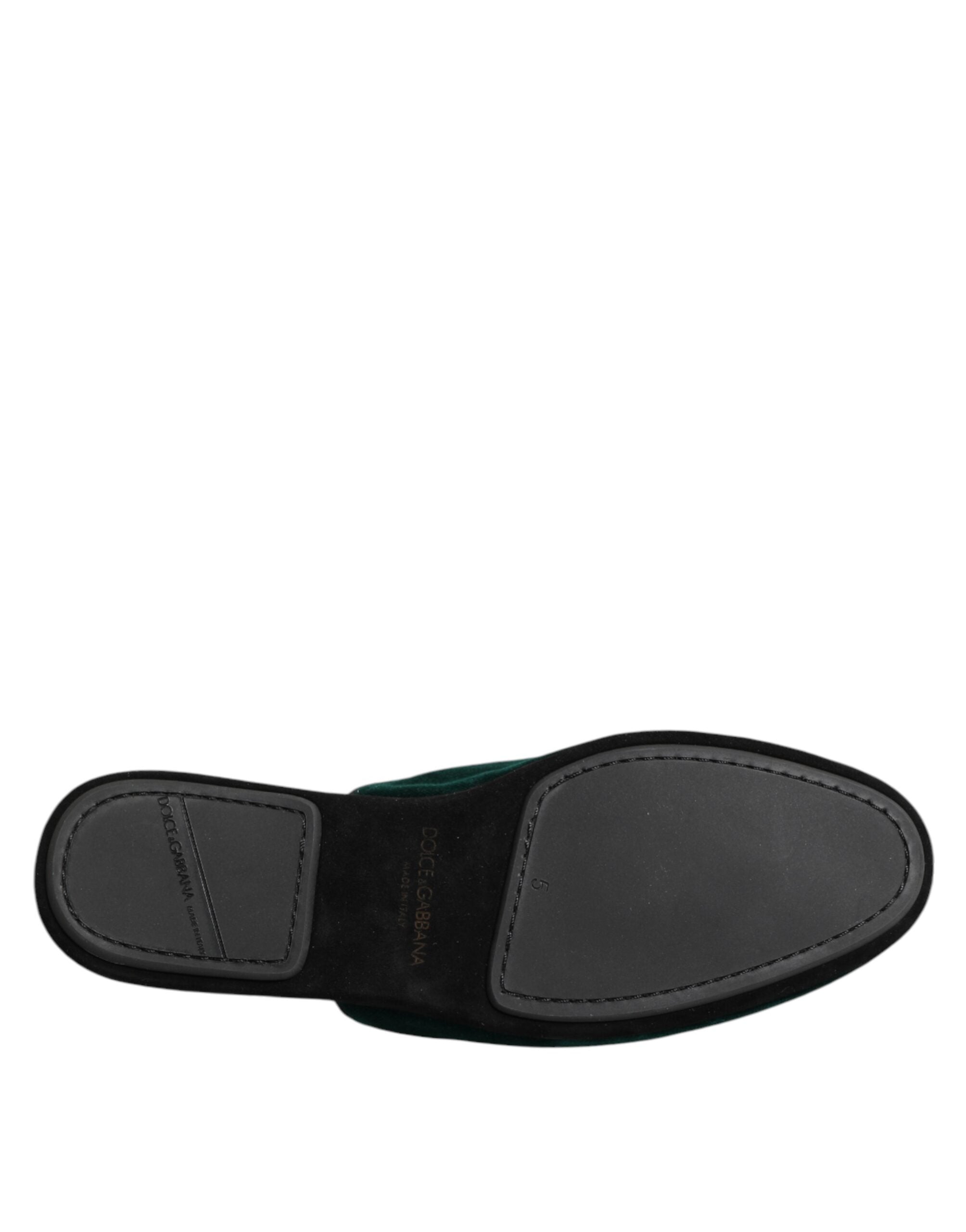 Zapatillas Dolce & Gabbana de terciopelo verde con adornos cruzados-8