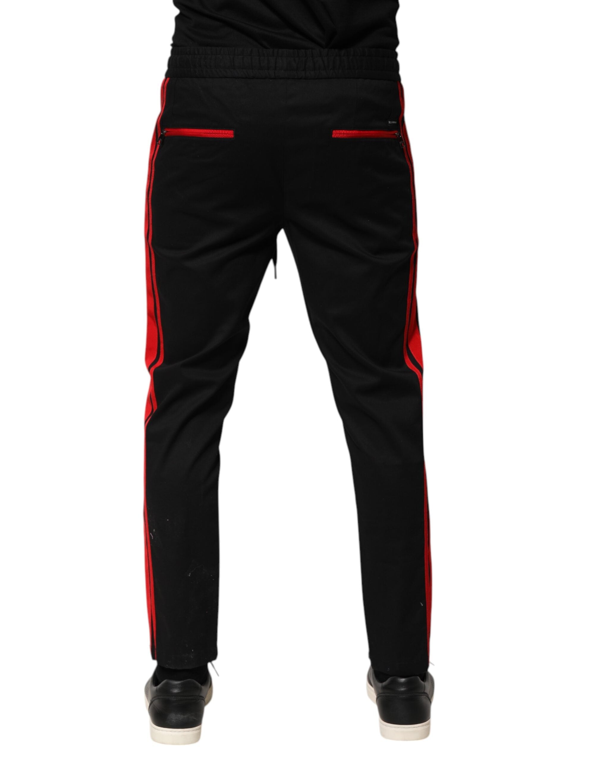 Dolce & Gabbana Red Striped Cotton Logo Jogger Sweatpants-4