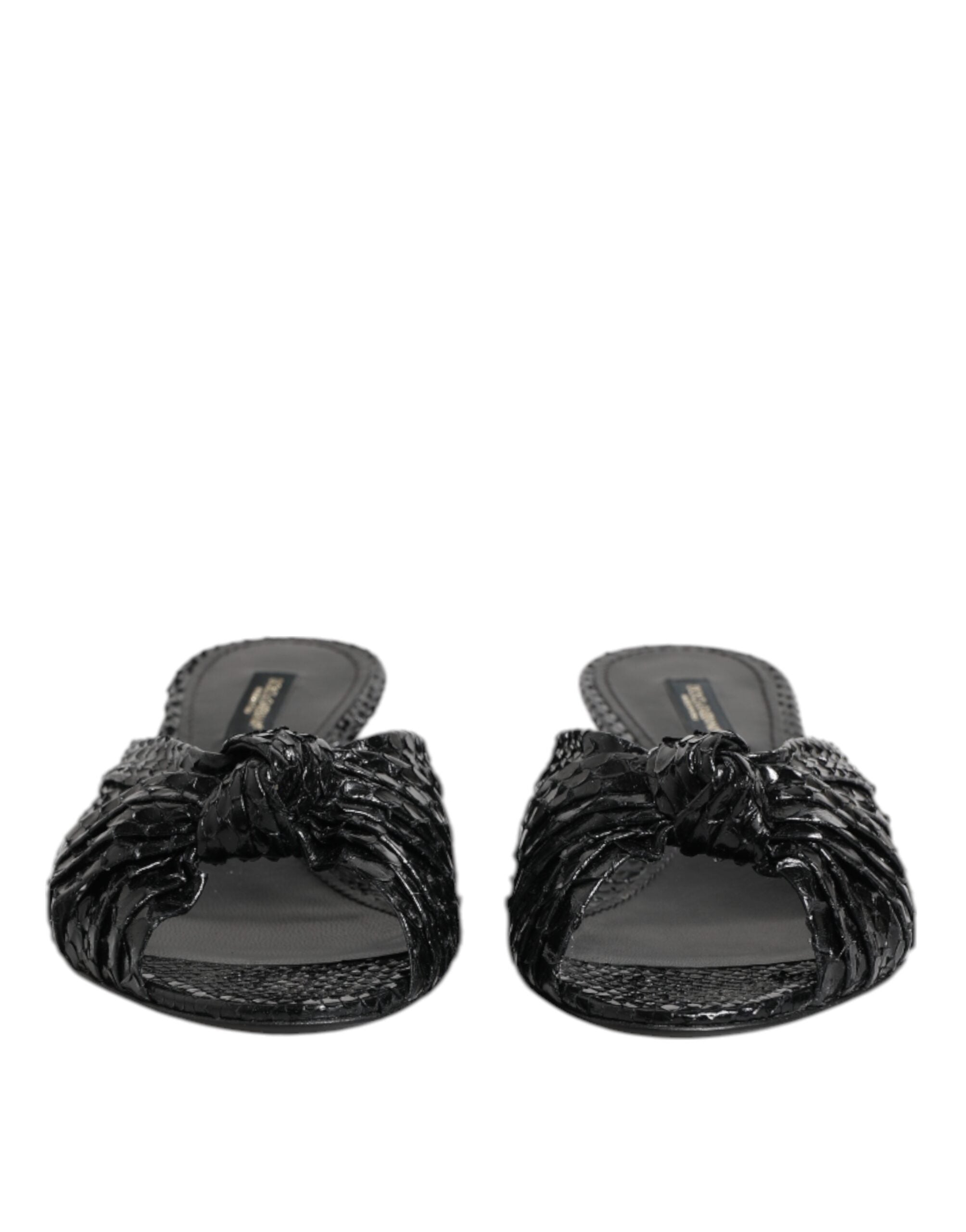 Dolce & Gabbana Black Leather Heeled Sandals Shoes-2