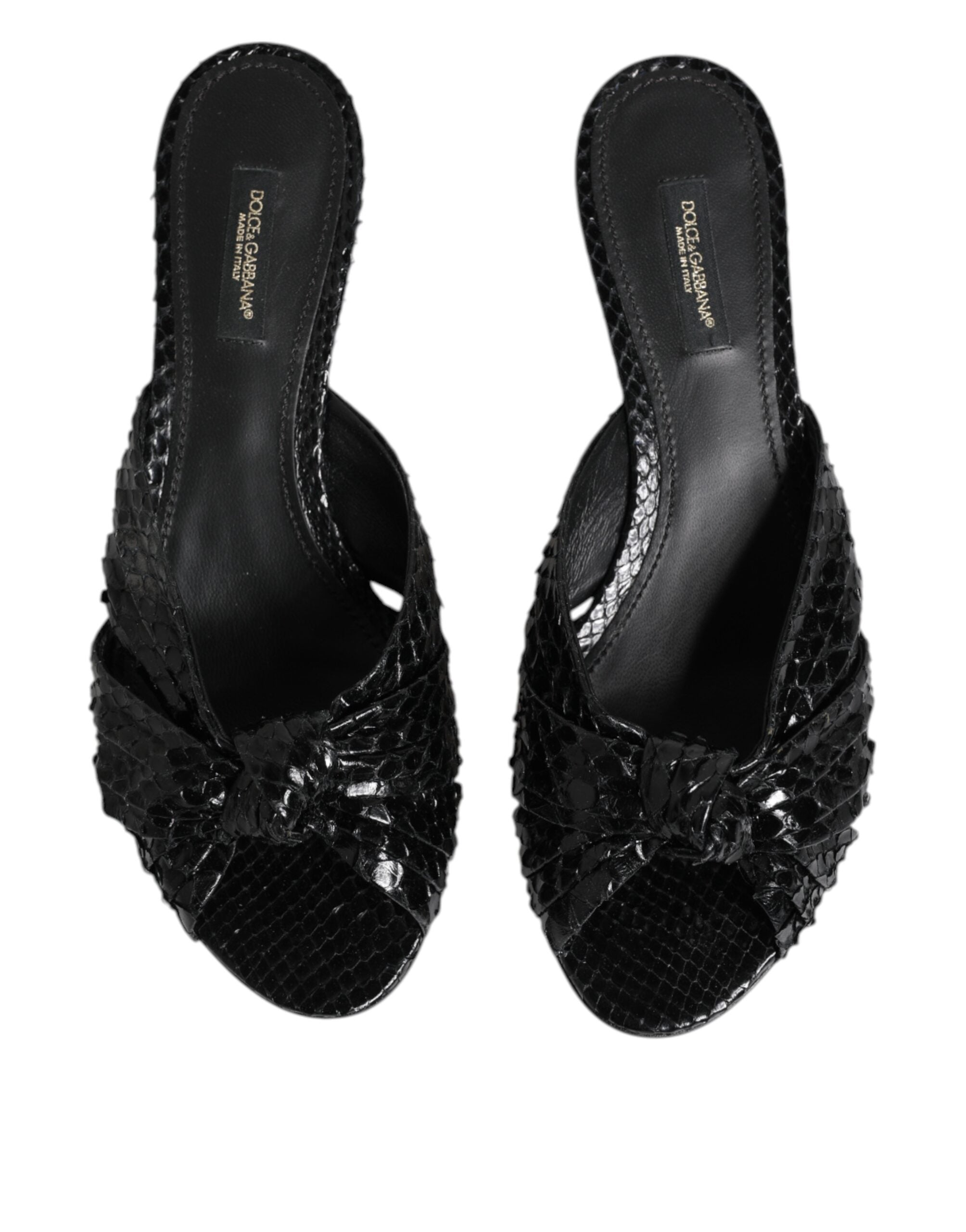 Dolce & Gabbana Black Leather Heeled Sandals Shoes-3