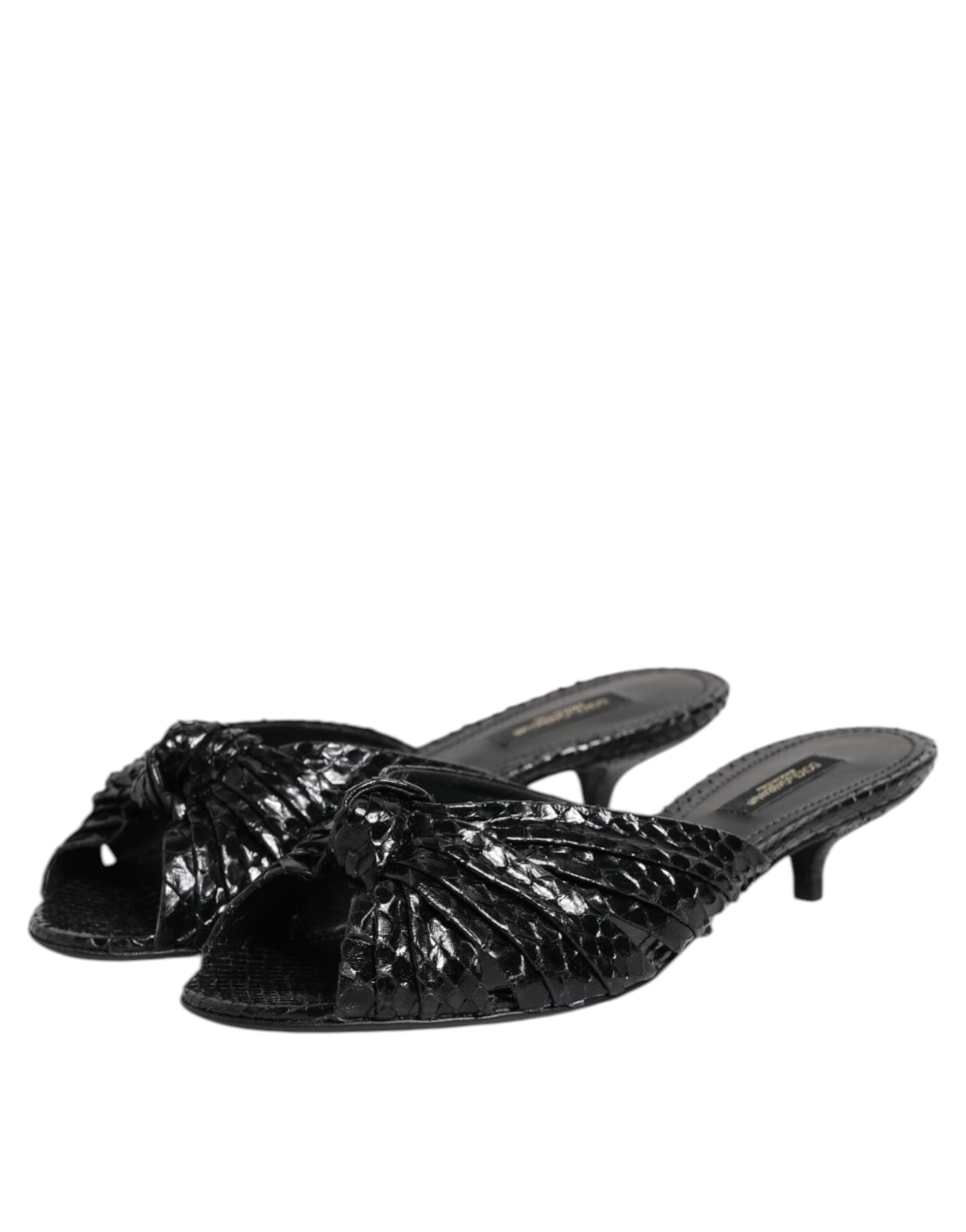 Dolce & Gabbana Black Leather Heeled Sandals Shoes-4