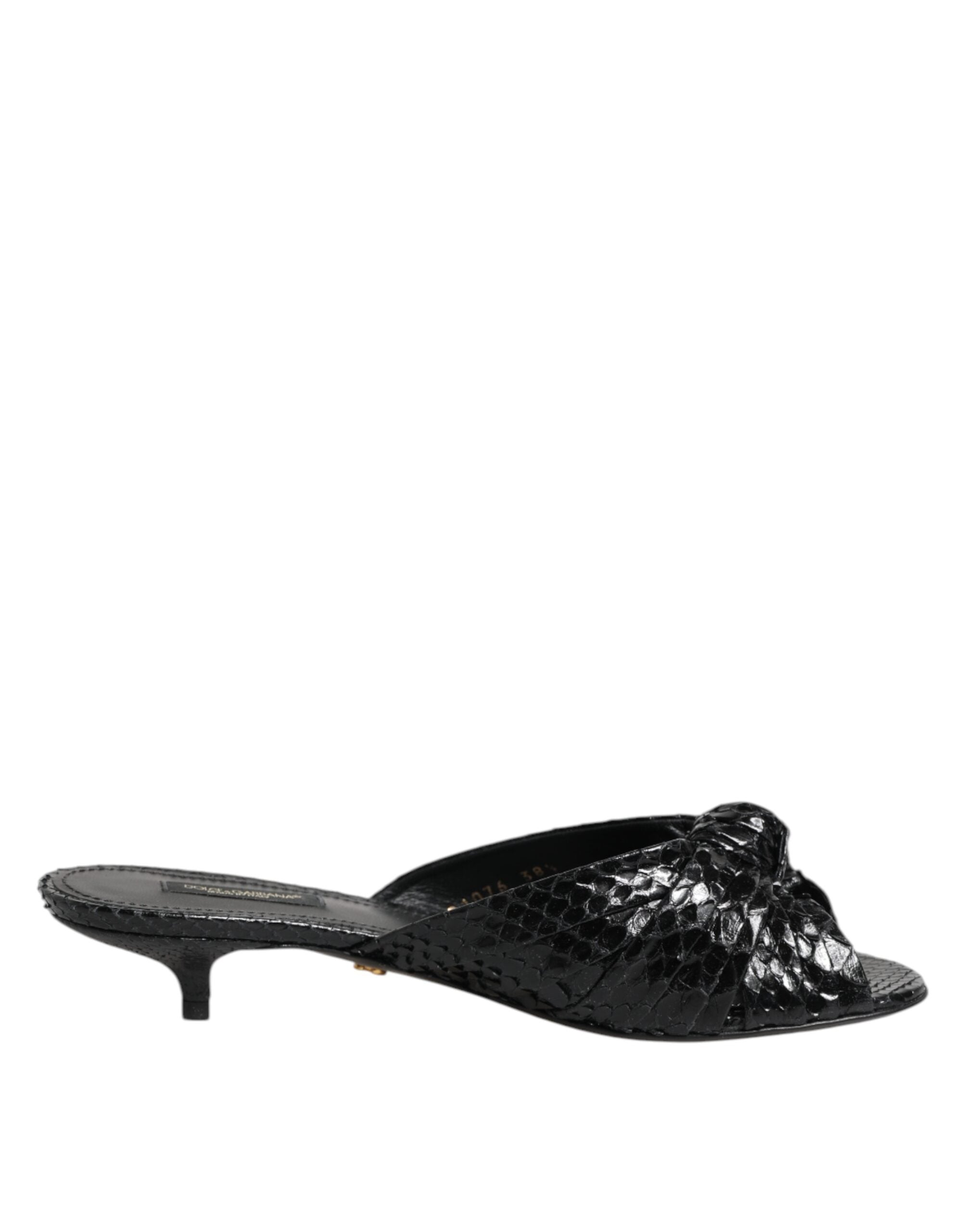 Dolce & Gabbana Black Leather Heeled Sandals Shoes-1