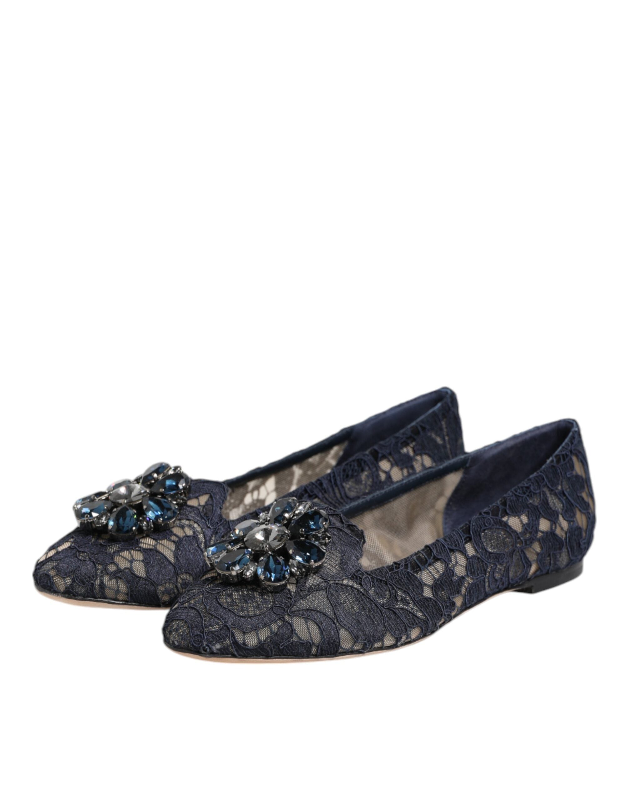 Zapatos planos con encaje de cristal Taormina en azul de Dolce & Gabbana-4
