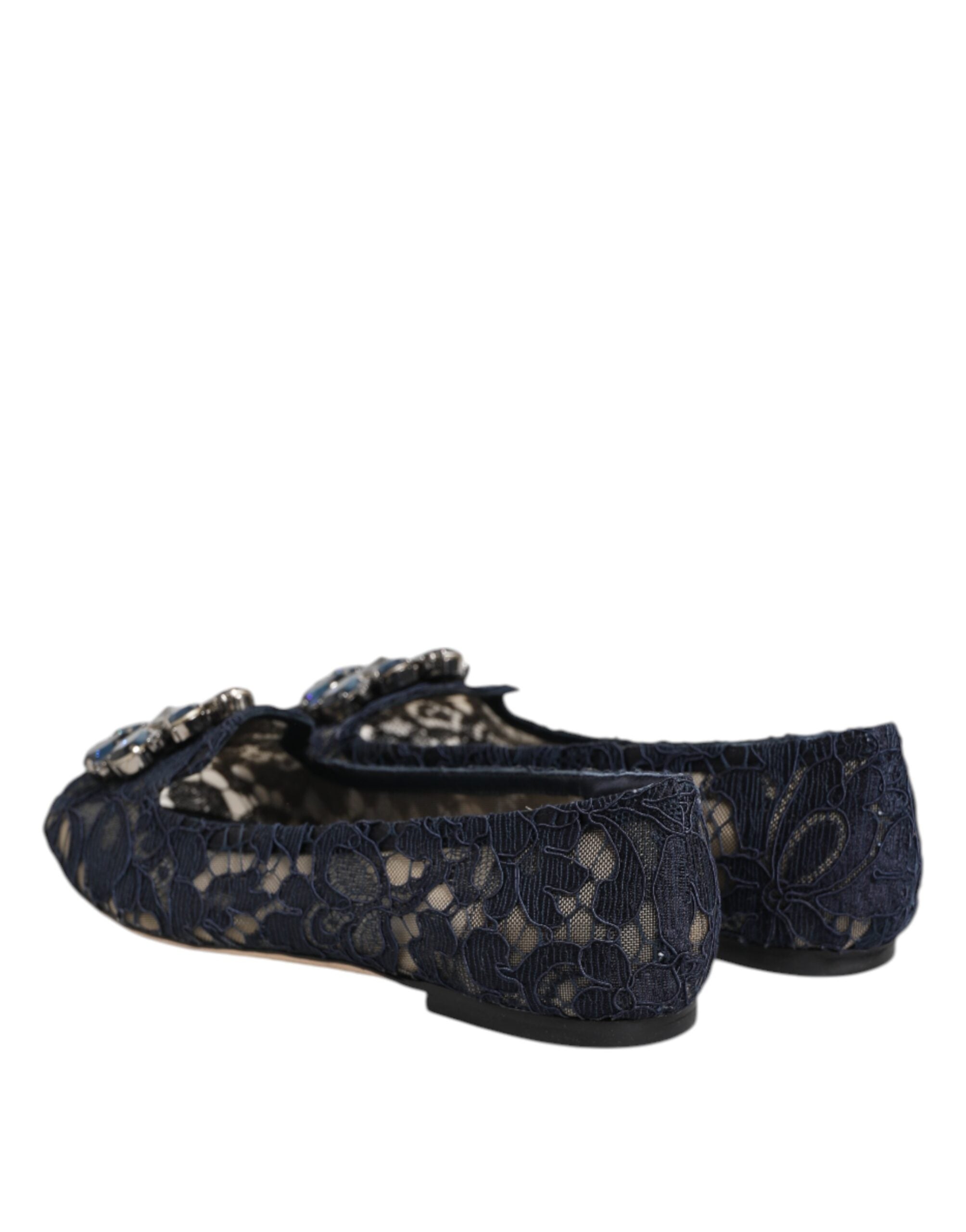 Zapatos planos con encaje de cristal Taormina en azul de Dolce & Gabbana-5