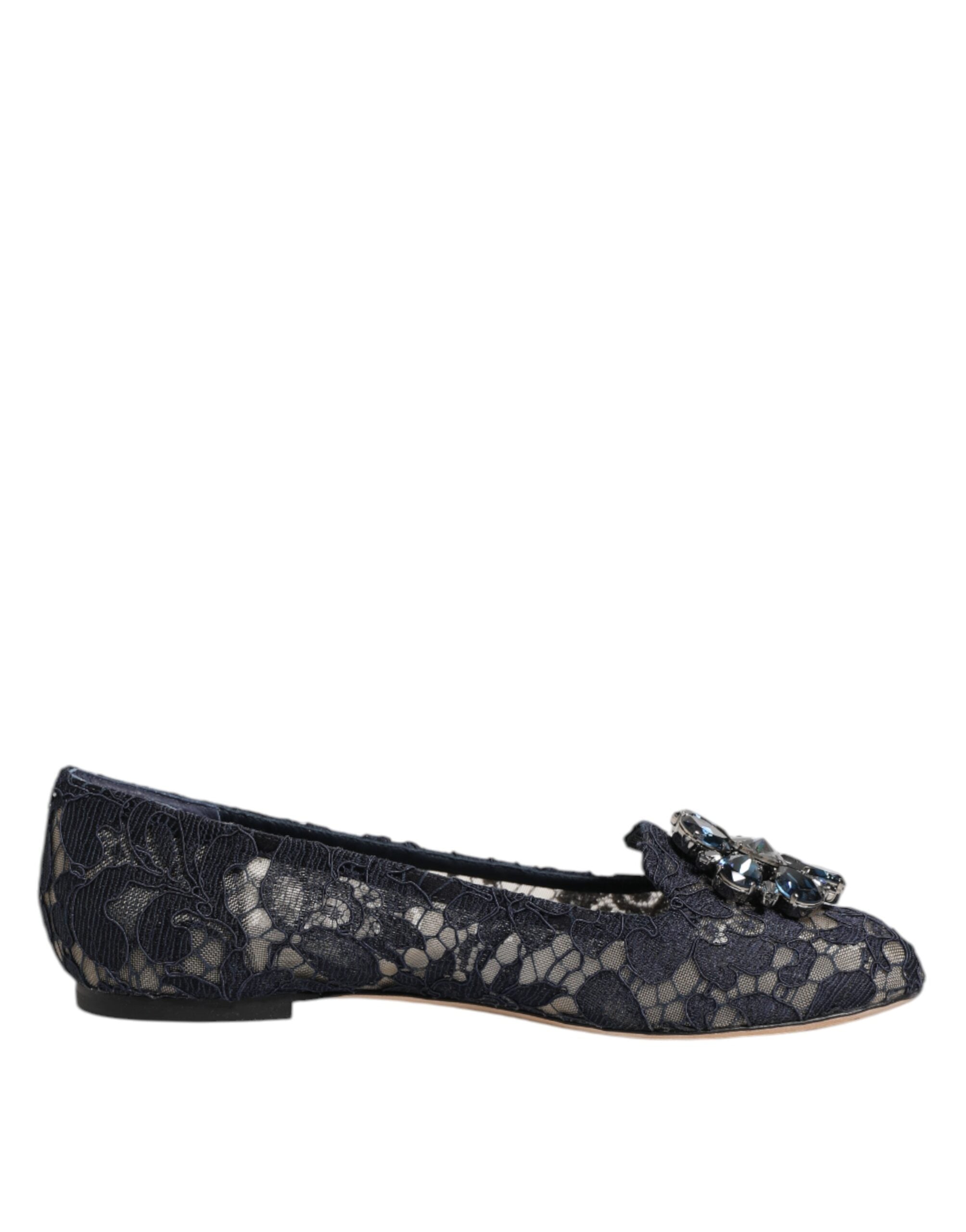 Zapatos planos con encaje de cristal Taormina en azul de Dolce & Gabbana-1