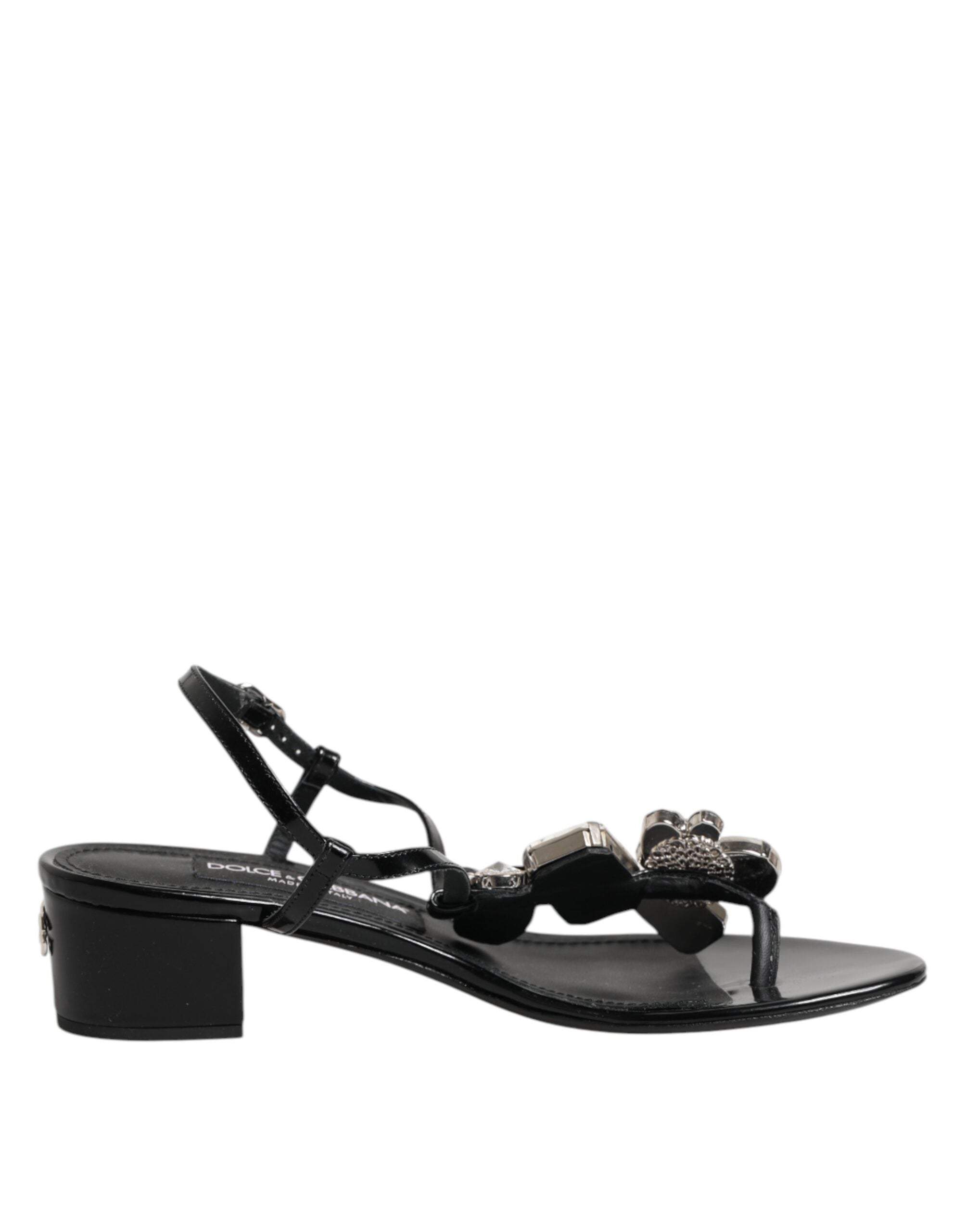 Dolce & Gabbana Black Leather Crystal Ankle Strap Sandals Shoes-7