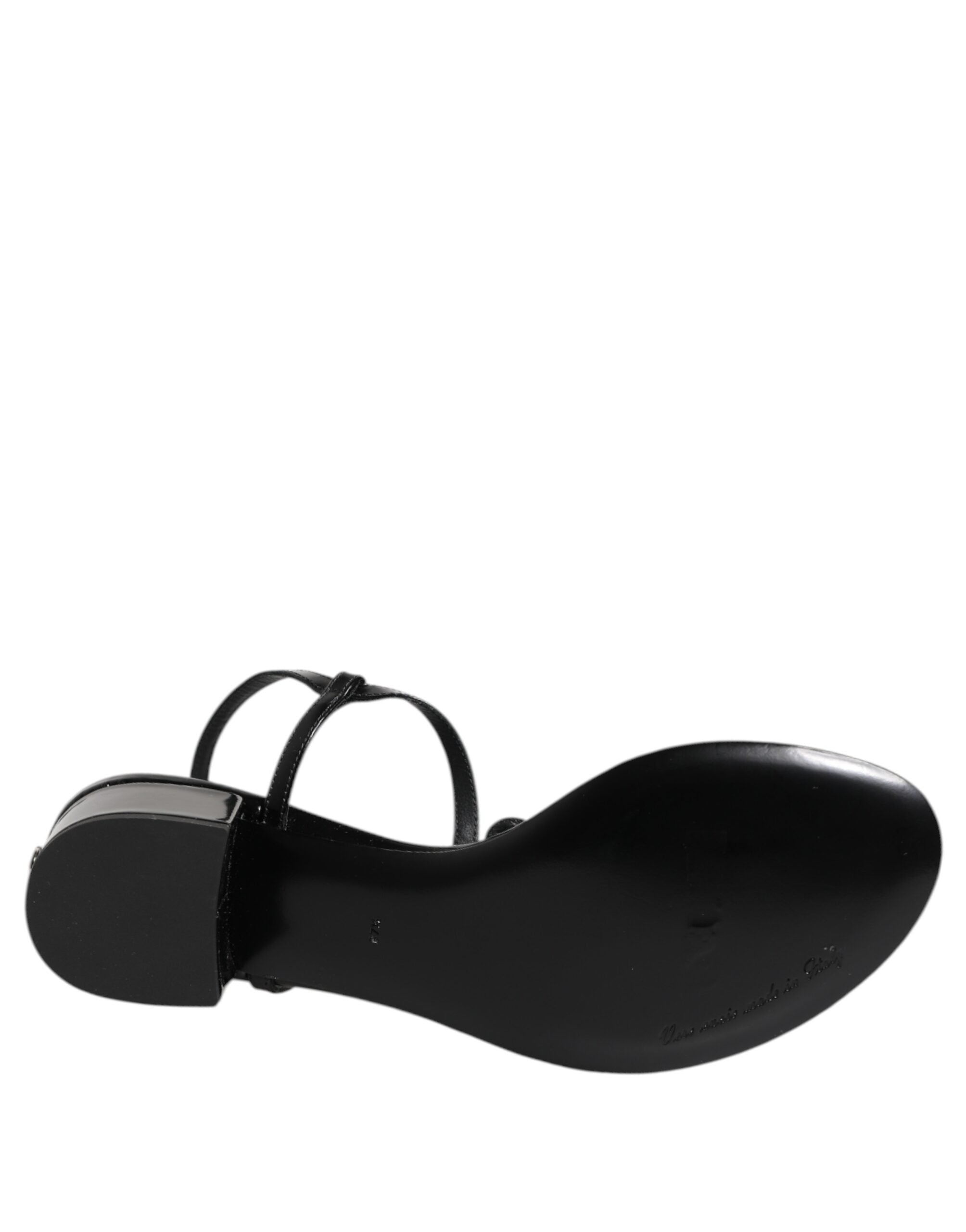 Dolce & Gabbana Black Leather Crystal Ankle Strap Sandals Shoes-8