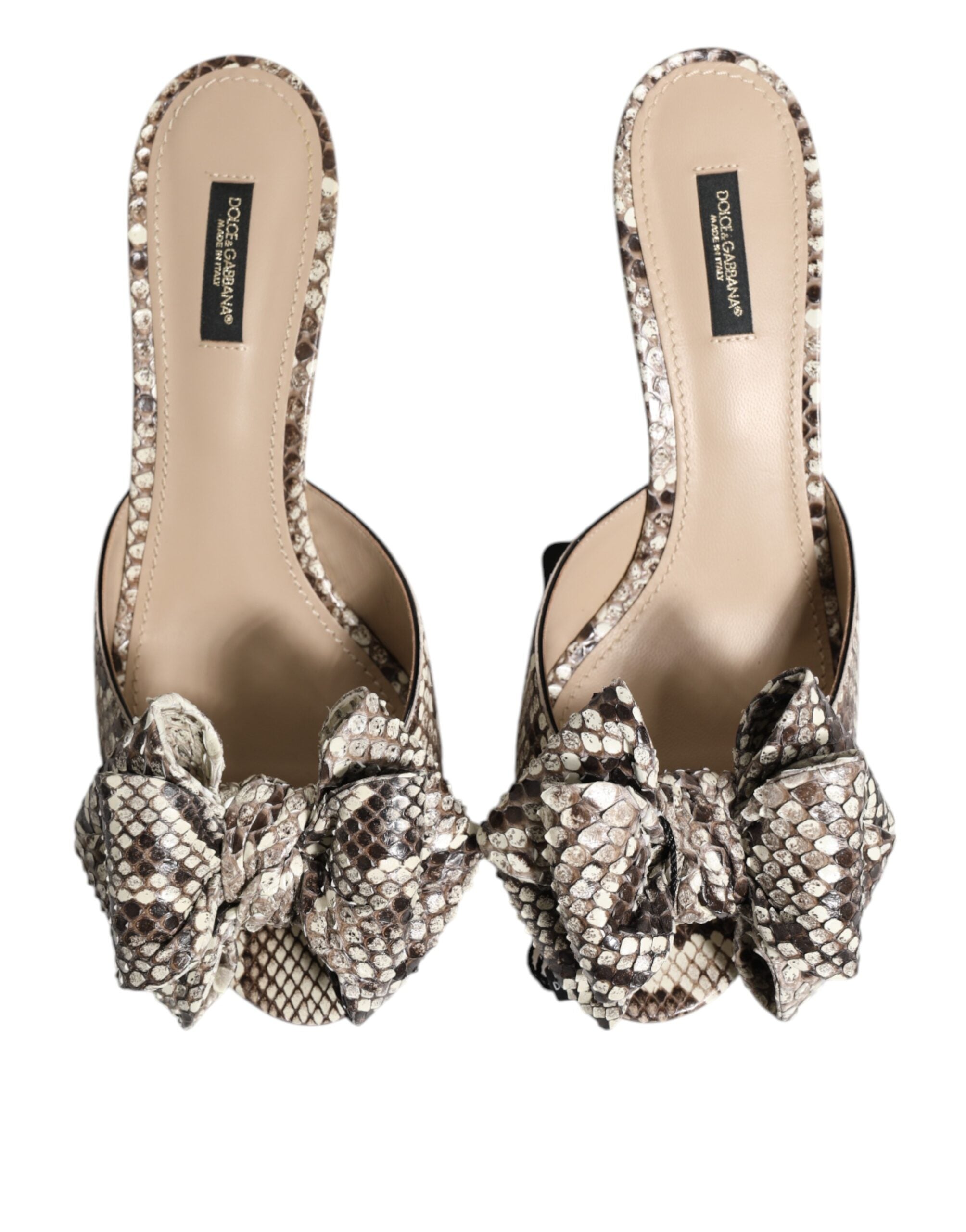 Dolce & Gabbana Multicolor Keira Bow Leather Peep Toe Mules Shoes-3