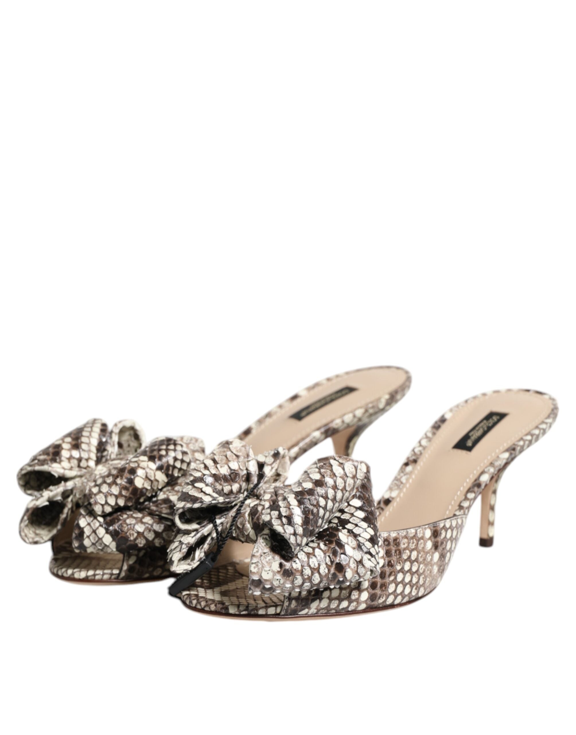 Dolce & Gabbana Multicolor Keira Bow Leather Peep Toe Mules Shoes-4
