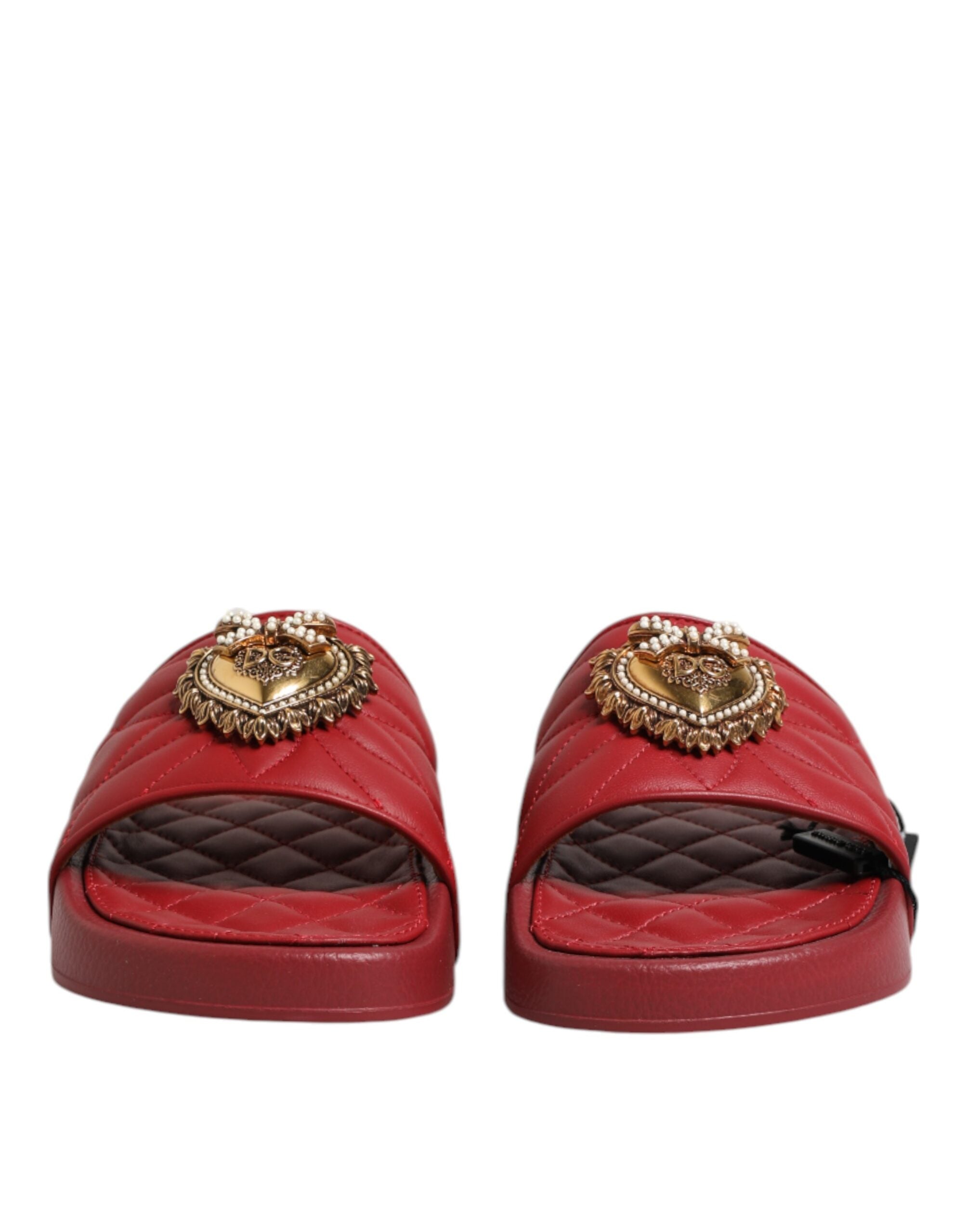 Dolce & Gabbana Rote Devotion Matelassé Leder Pantoletten Schuhe-2