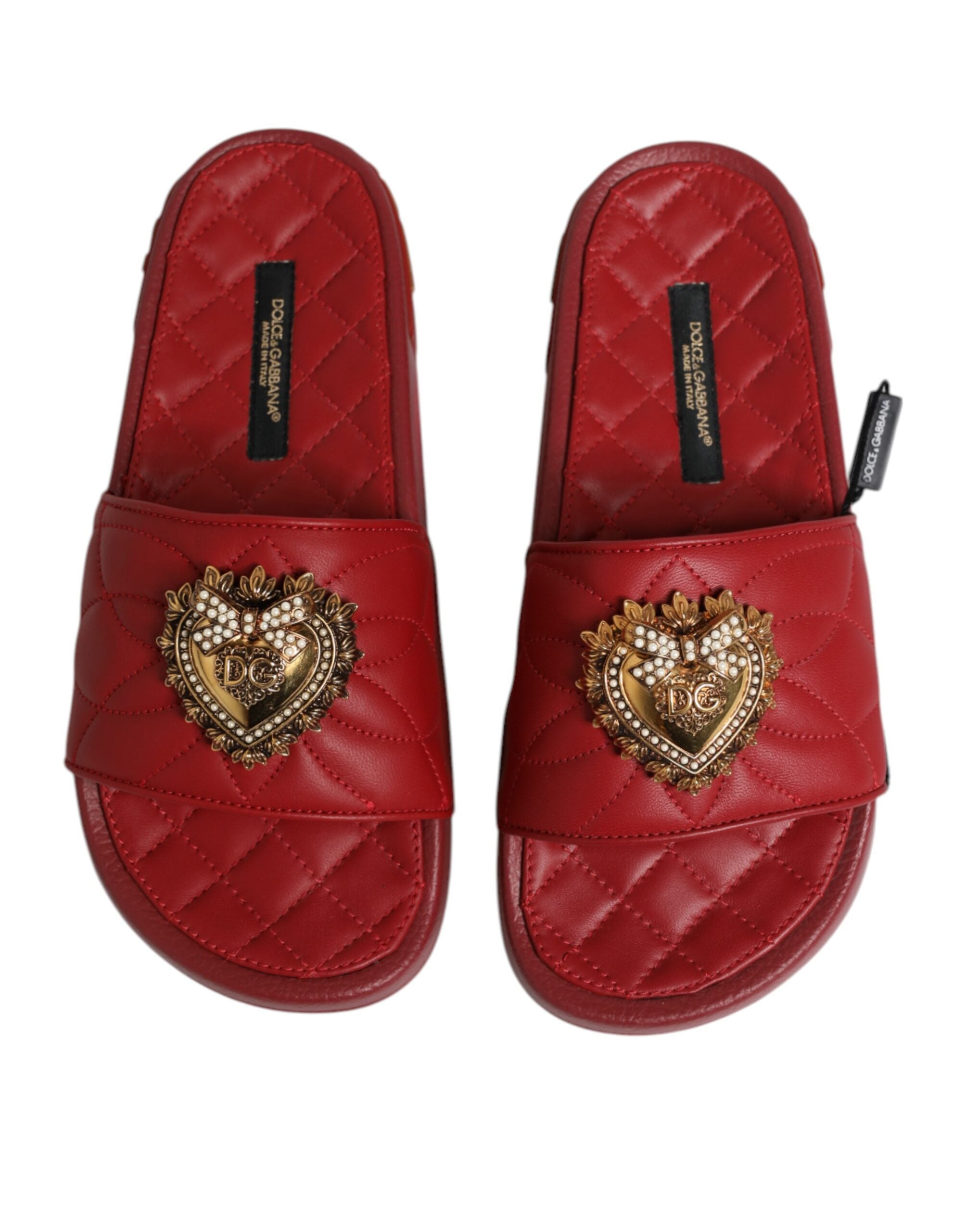 Dolce & Gabbana Rote Devotion Matelassé Leder Pantoletten Schuhe-3