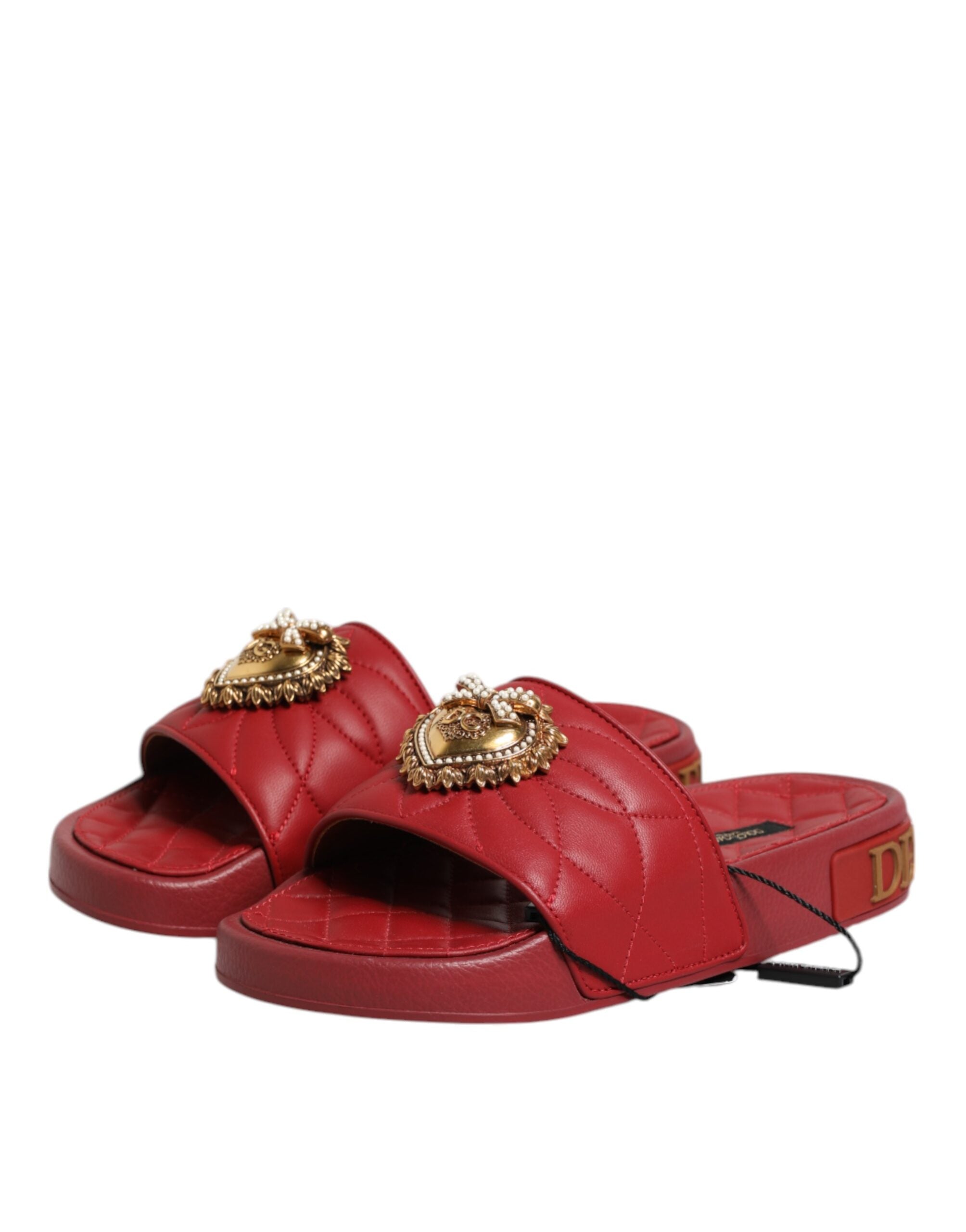 Dolce & Gabbana Rote Devotion Matelassé Leder Pantoletten Schuhe-4