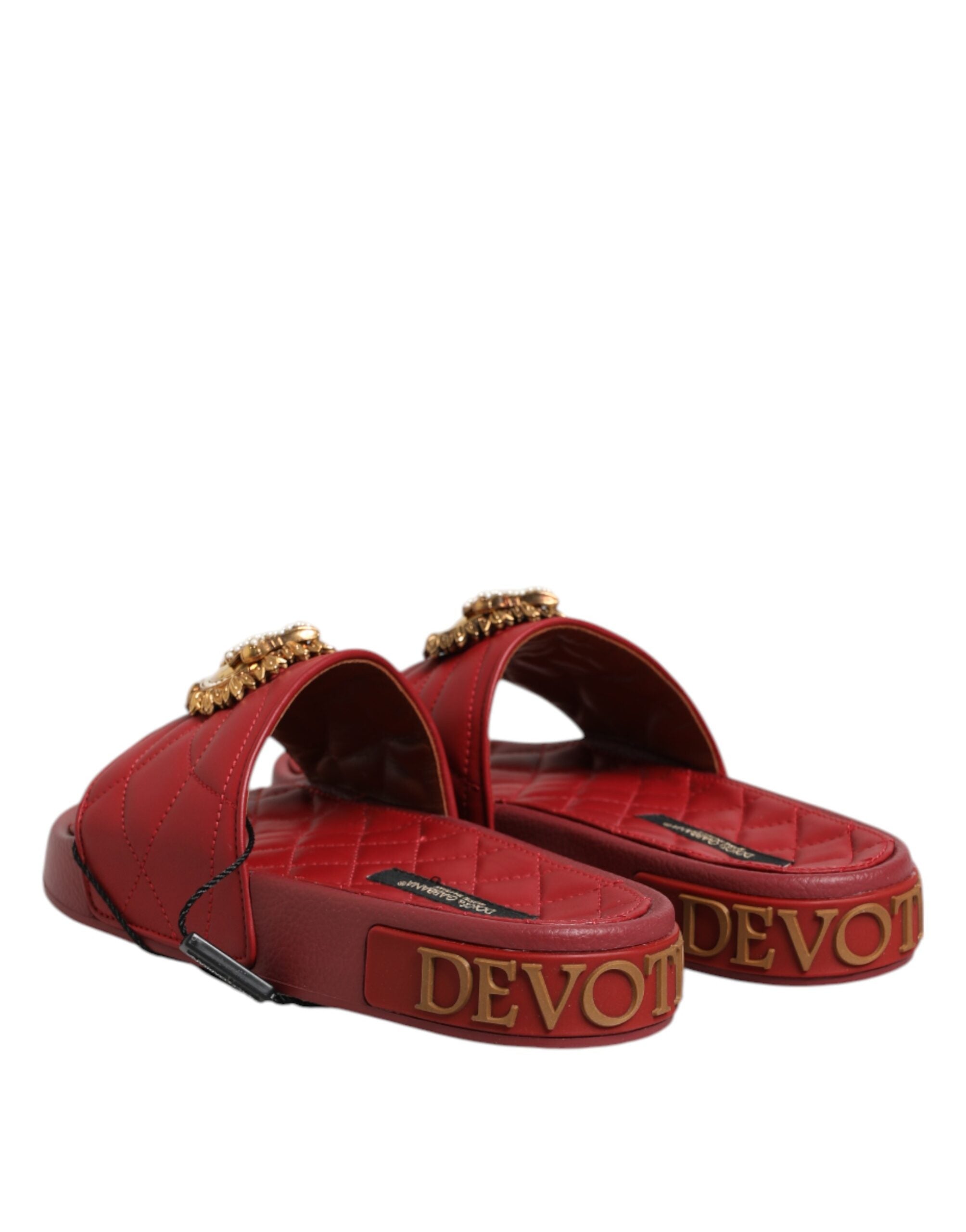 Dolce & Gabbana Rote Devotion Matelassé Leder Pantoletten Schuhe-5
