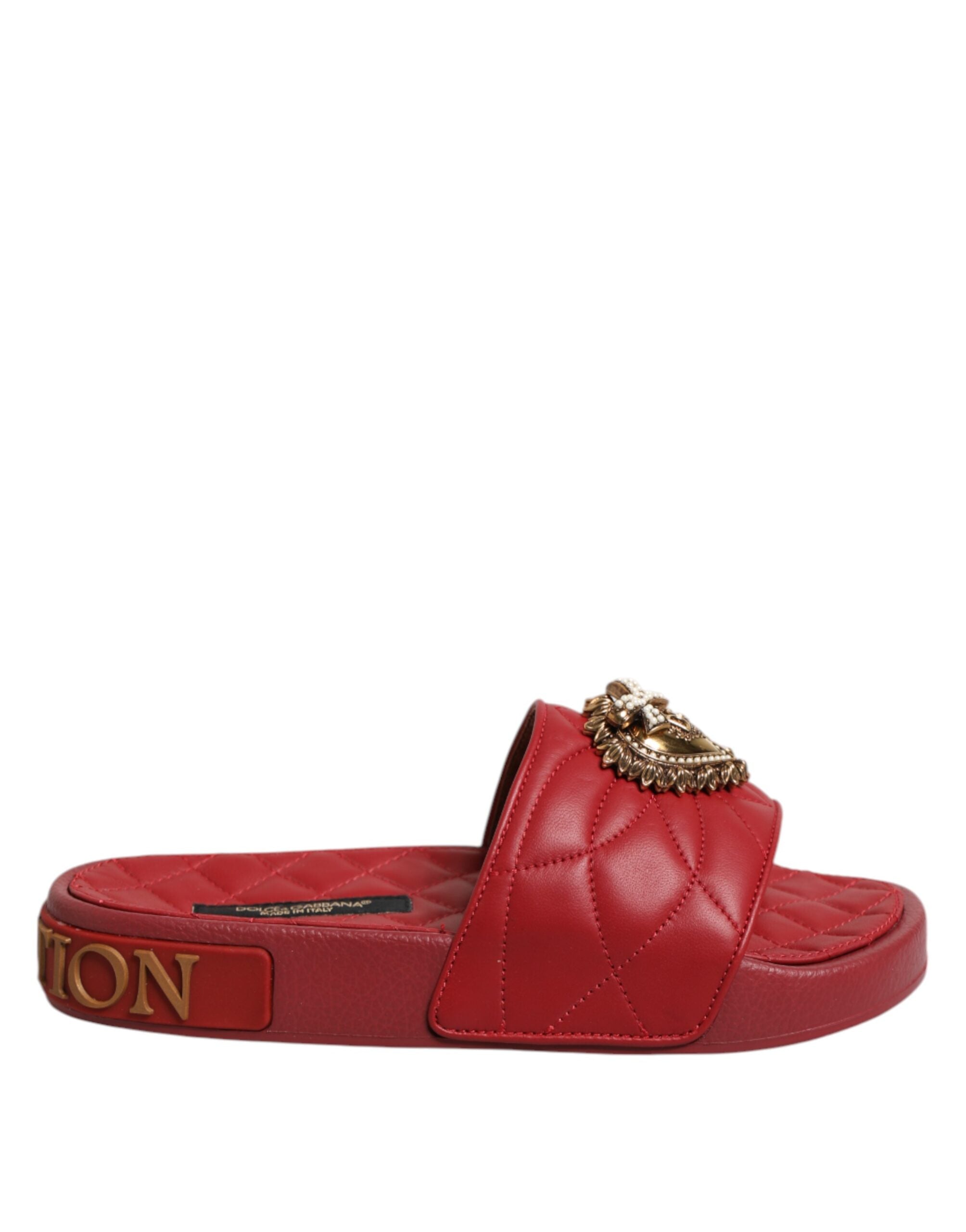 Dolce & Gabbana Rote Devotion Matelassé Leder Pantoletten Schuhe-6