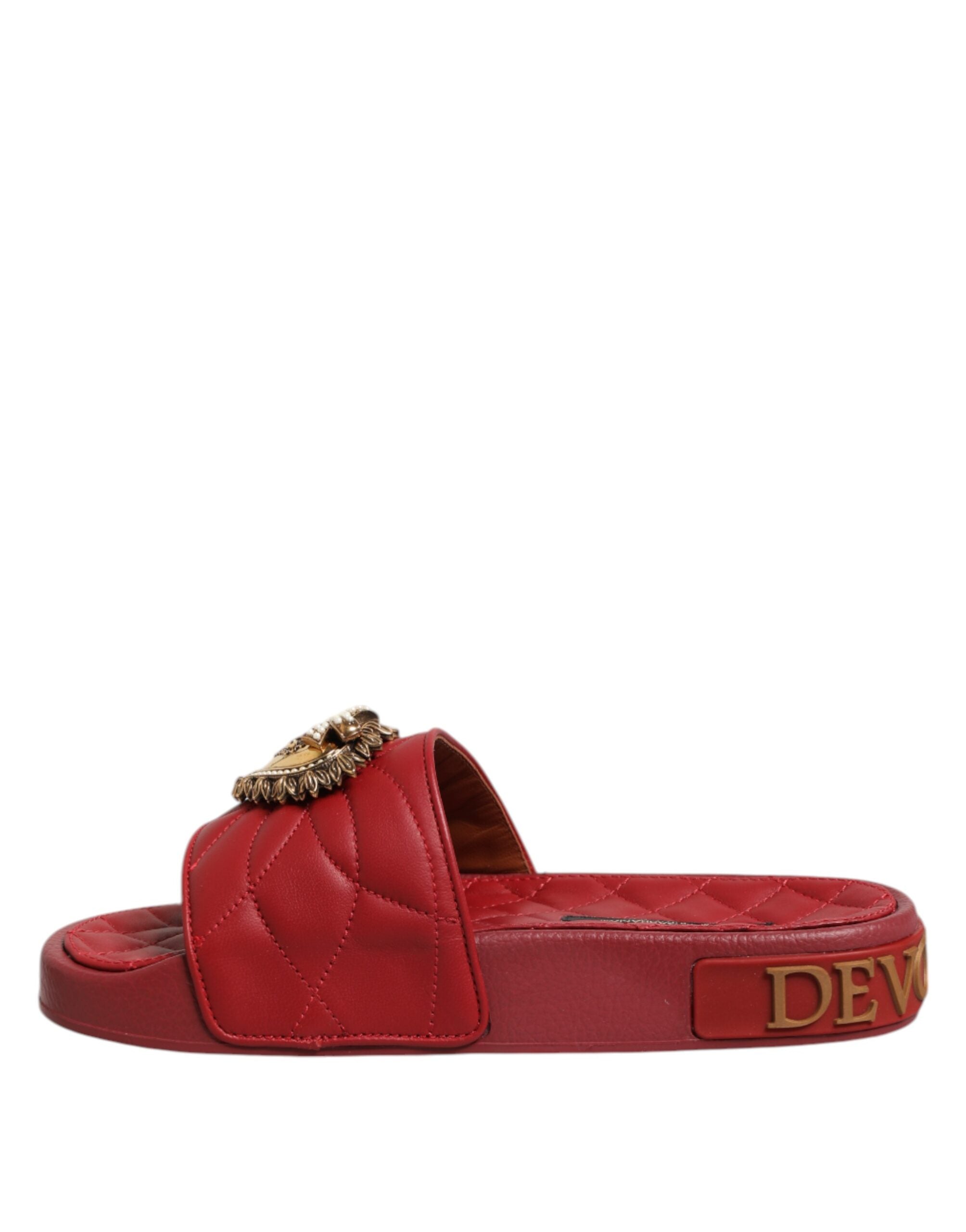 Dolce & Gabbana Rote Devotion Matelassé Leder Pantoletten Schuhe-7