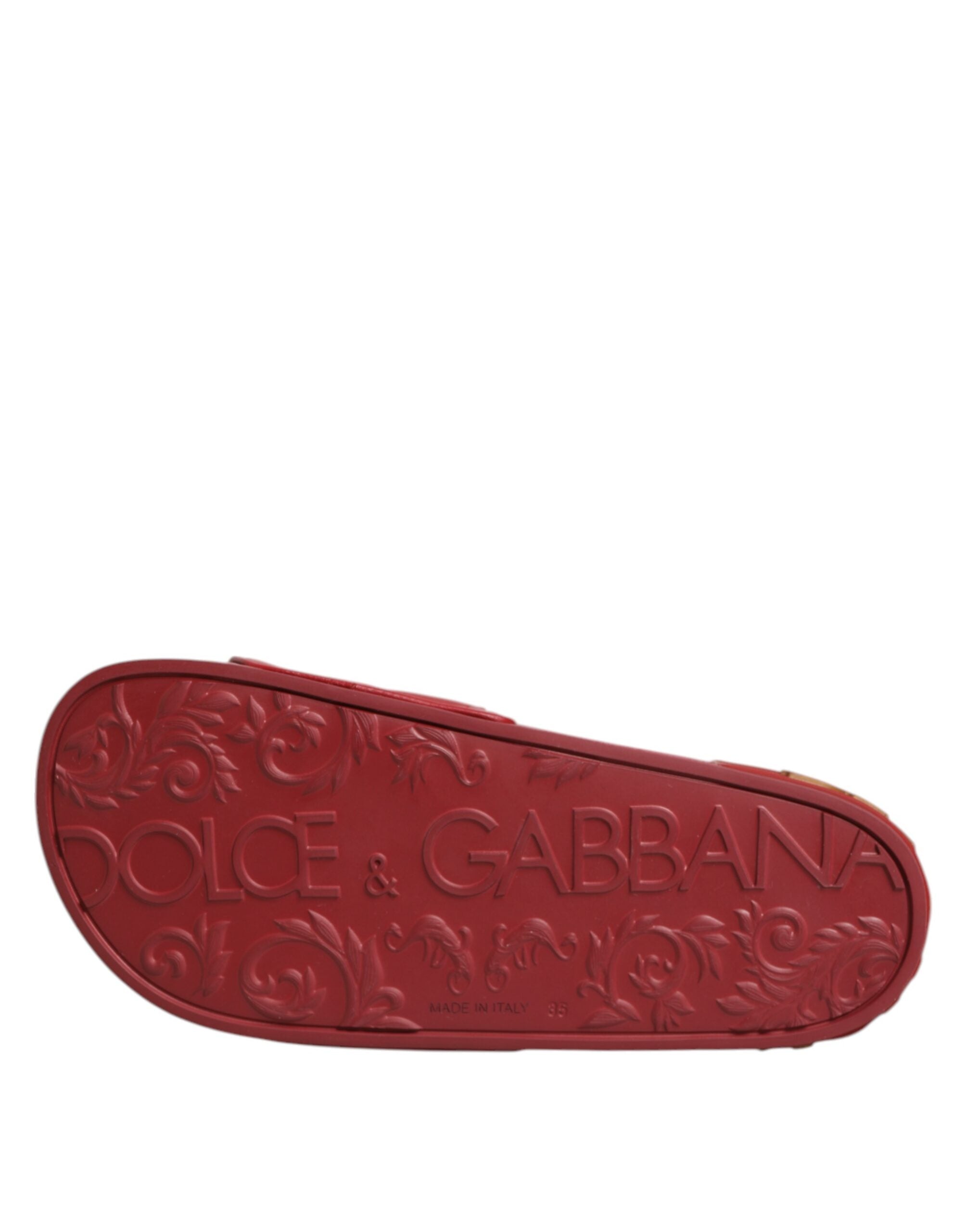 Dolce & Gabbana Rote Devotion Matelassé Leder Pantoletten Schuhe-8