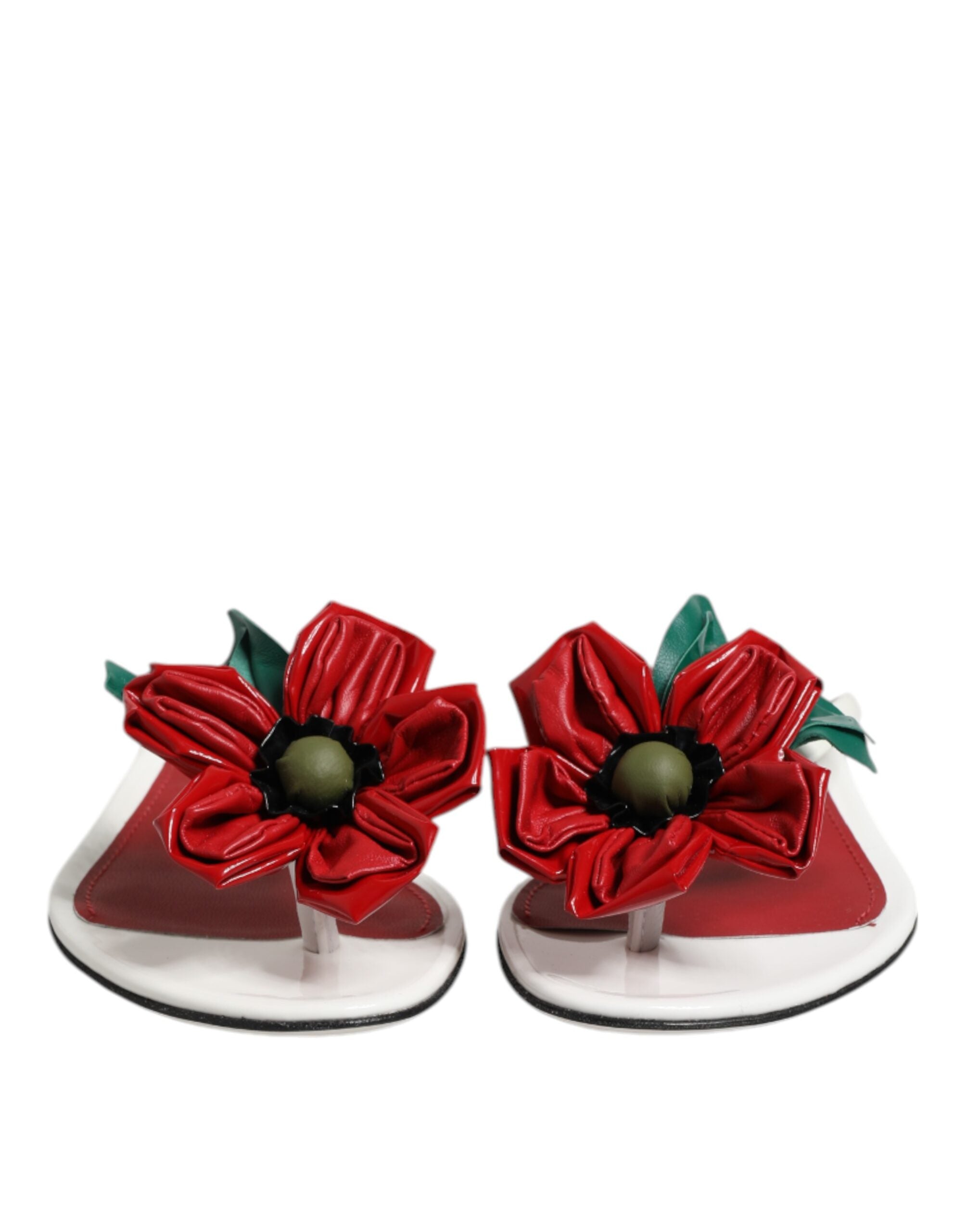 Dolce & Gabbana Red White KEIRA Flower Leather Sandals Shoes-2