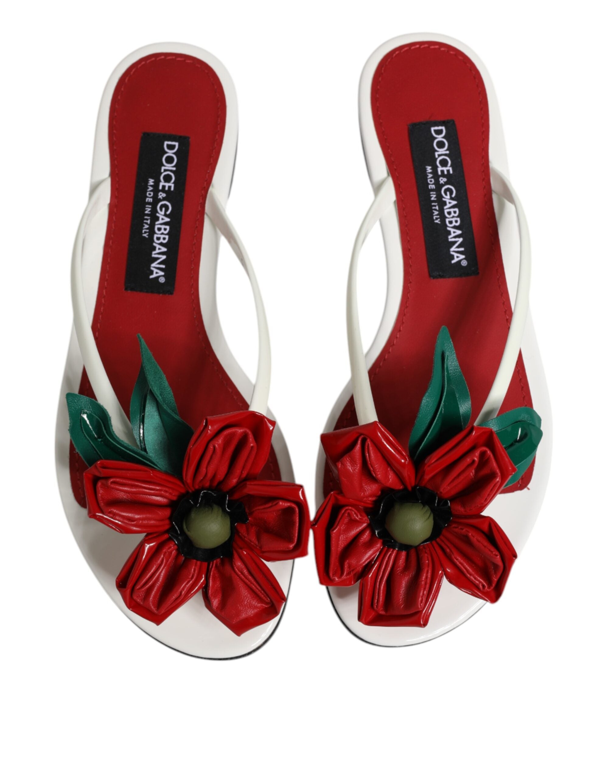 Dolce & Gabbana Red White KEIRA Flower Leather Sandals Shoes-3