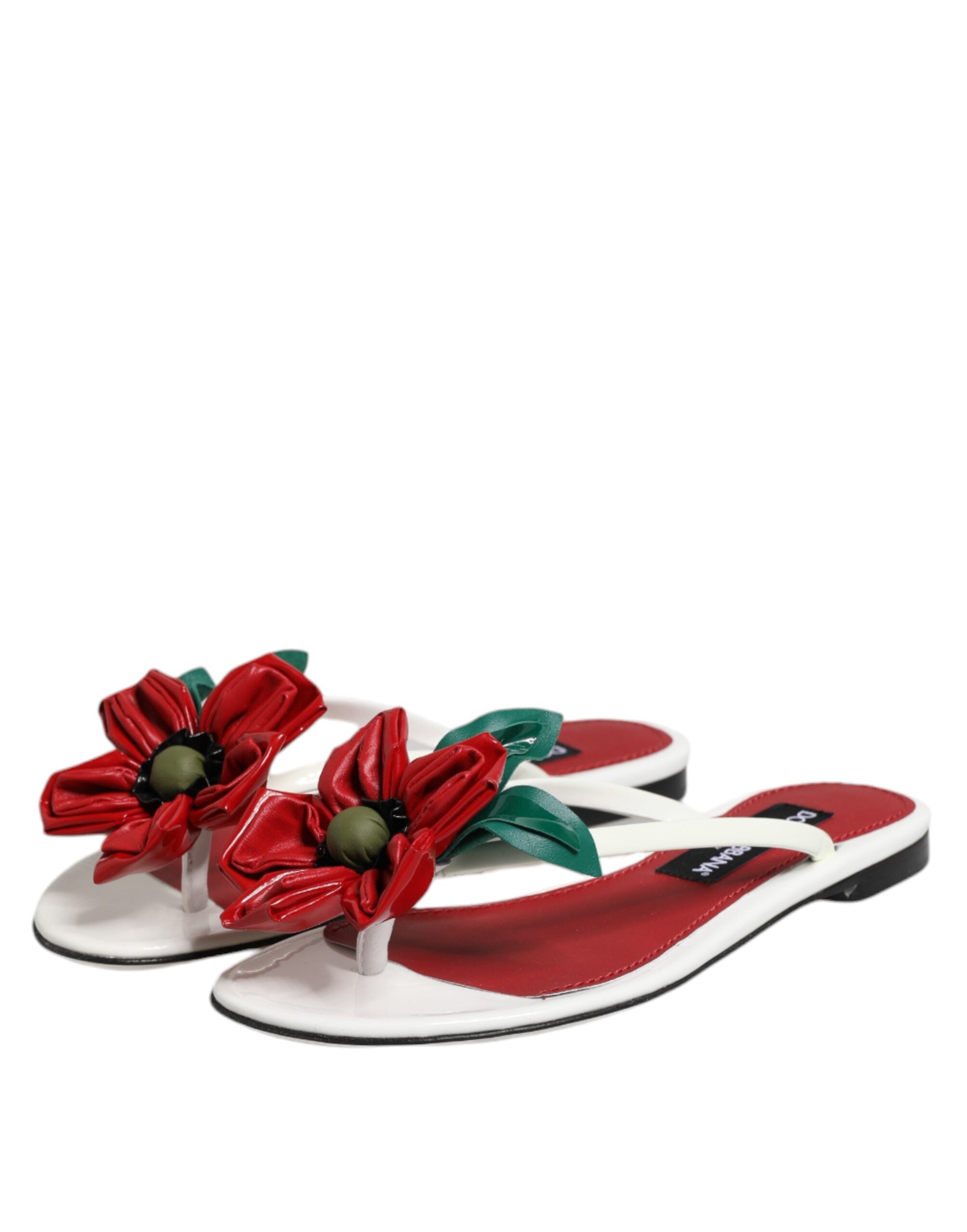 Dolce & Gabbana Red White KEIRA Flower Leather Sandals Shoes-4