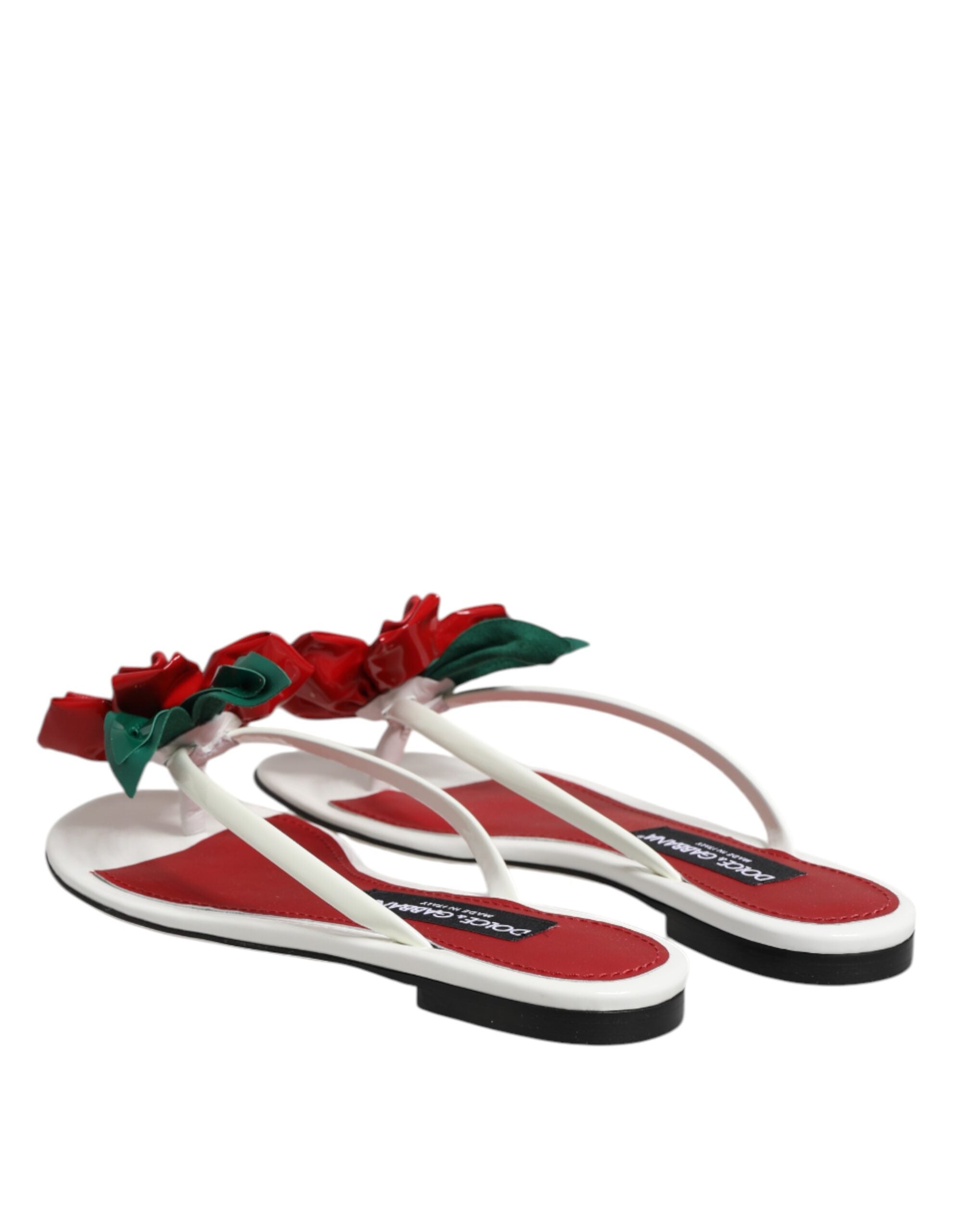Dolce & Gabbana Red White KEIRA Flower Leather Sandals Shoes-5