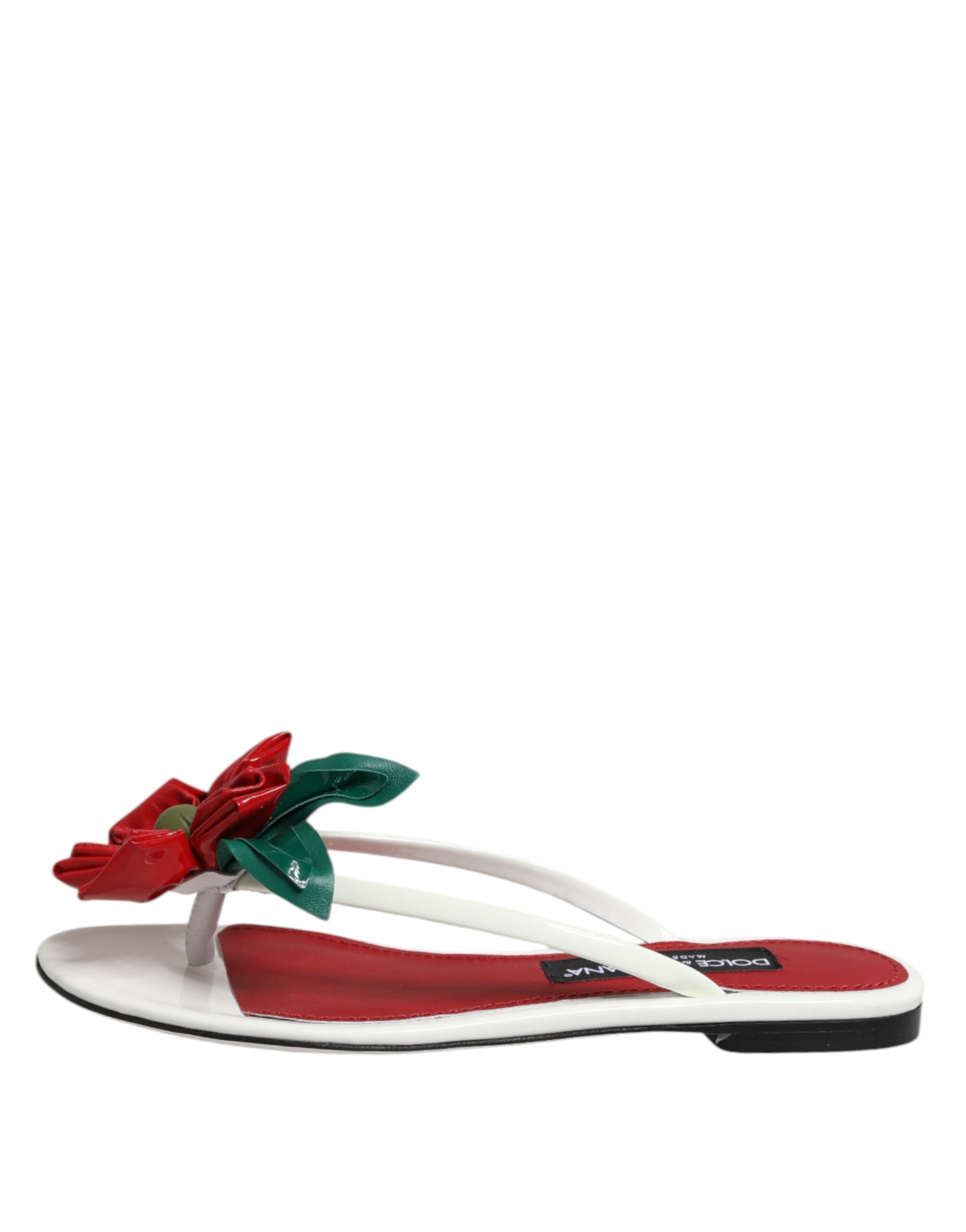 Dolce & Gabbana Red White KEIRA Flower Leather Sandals Shoes-6
