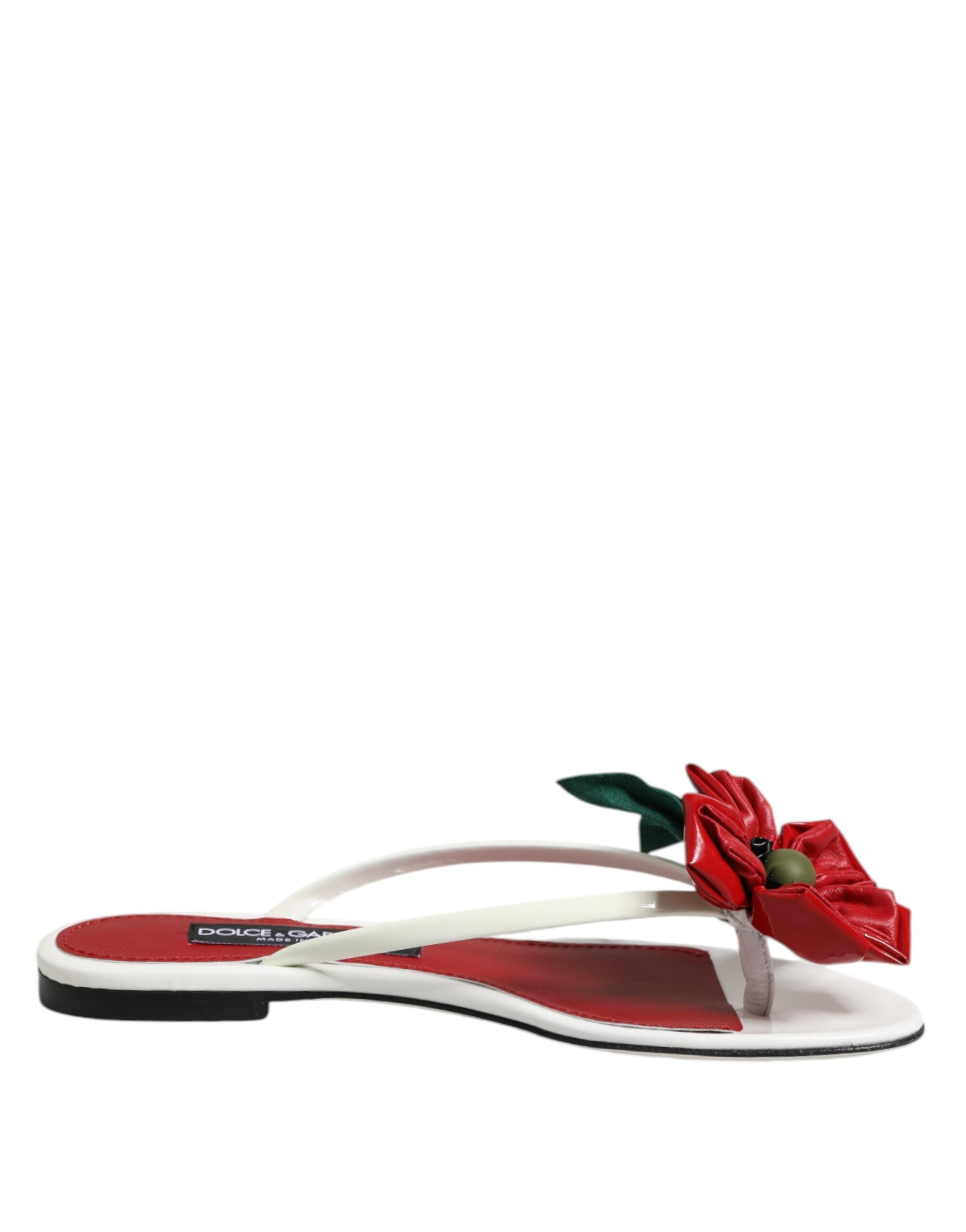 Dolce & Gabbana Red White KEIRA Flower Leather Sandals Shoes-7