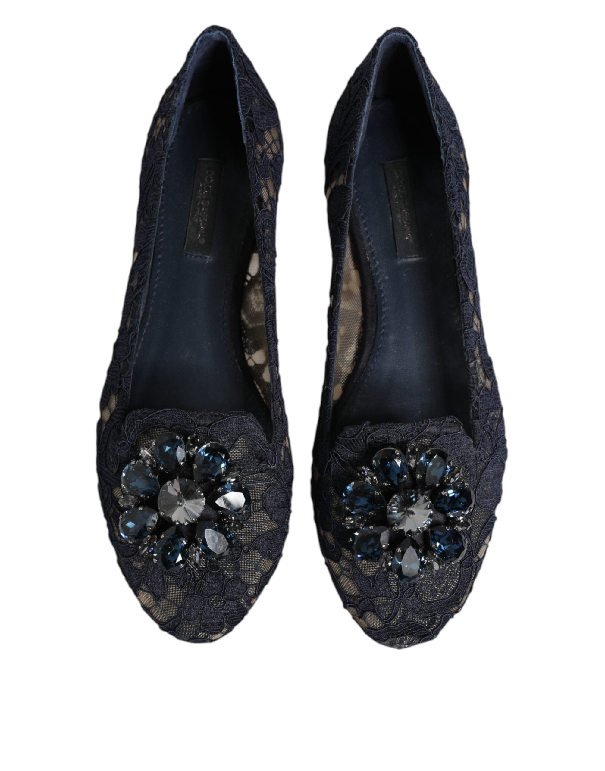 Zapatos planos con encaje de cristal Taormina en azul de Dolce & Gabbana-3